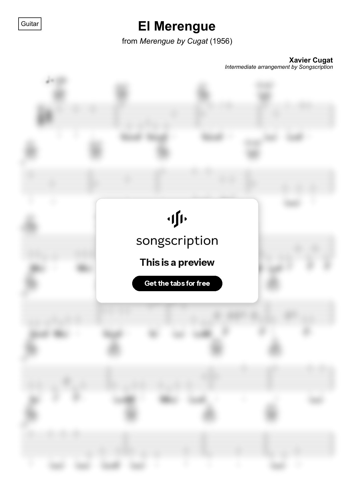 Intermediate Acoustic Guitar Tabs for "El Merengue" by Xavier Cugat