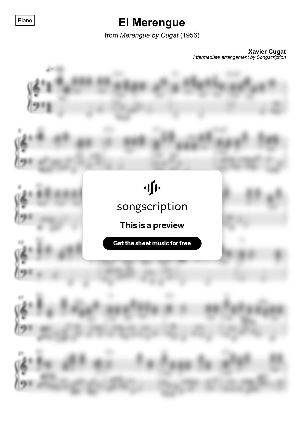 Intermediate Piano Sheet Music for "El Merengue" by Xavier Cugat
