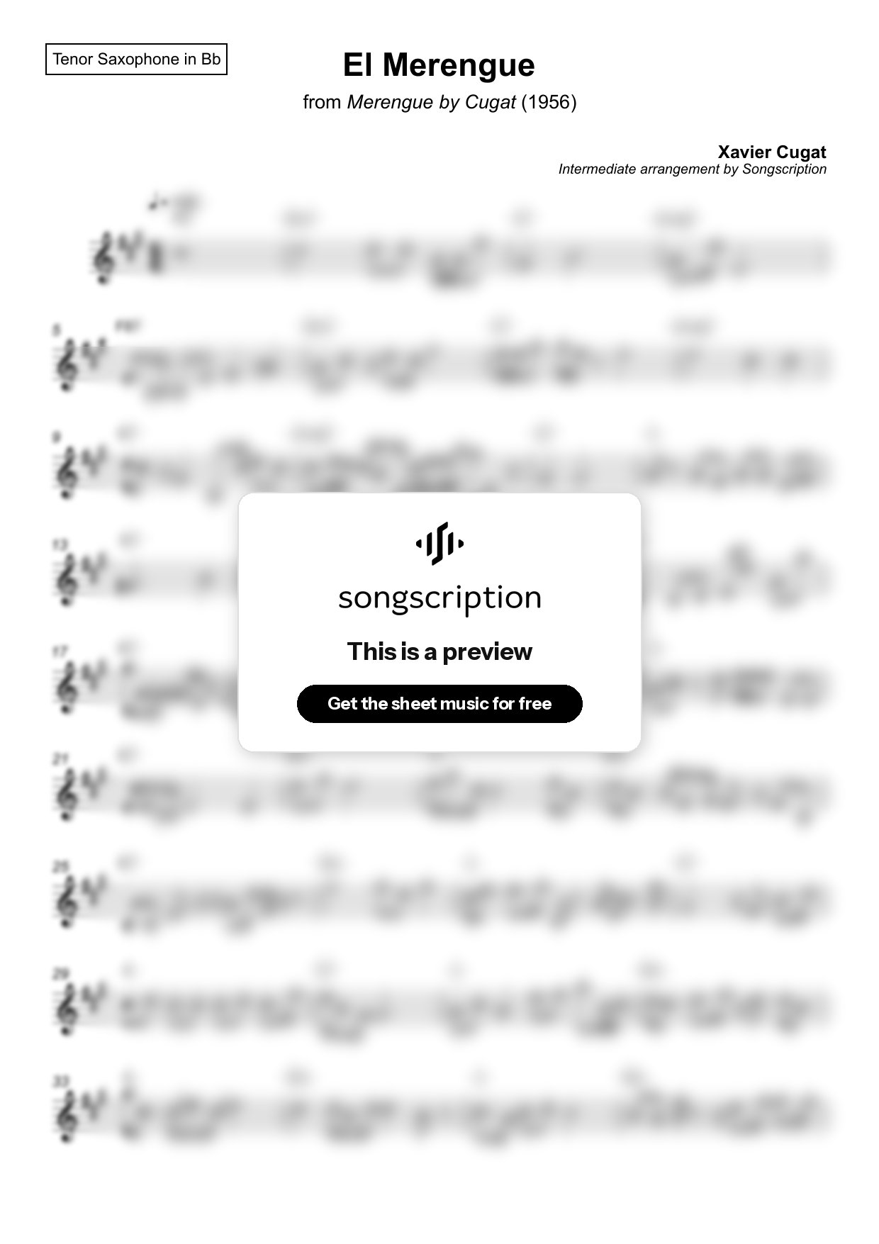 Intermediate Tenor Sax Sheet Music for "El Merengue" by Xavier Cugat