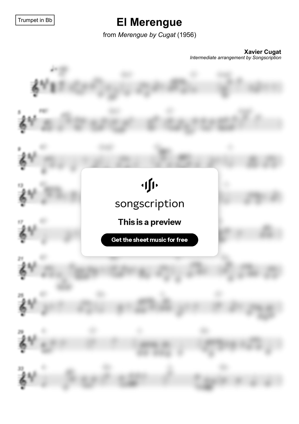 Intermediate Trumpet Sheet Music for "El Merengue" by Xavier Cugat
