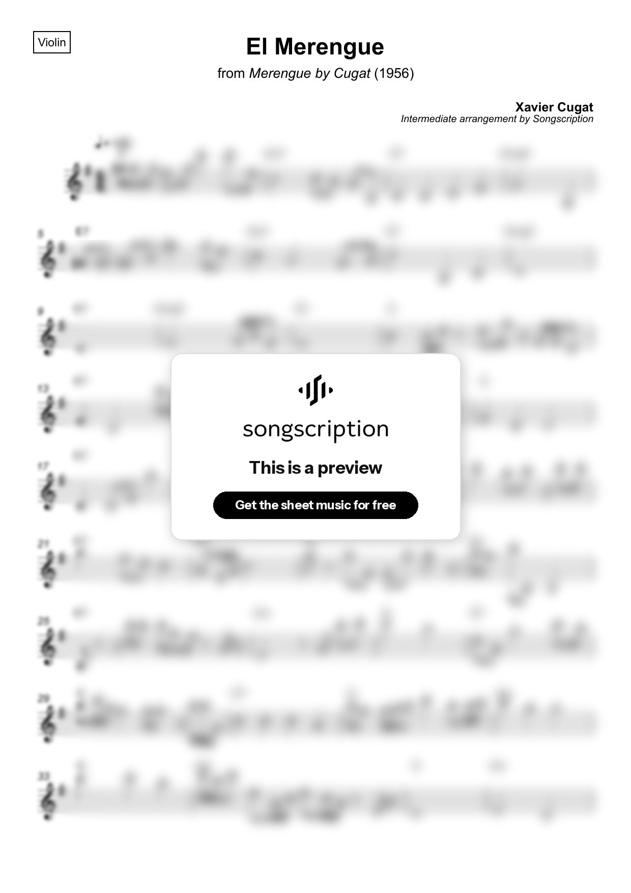 Intermediate Violin Sheet Music for "El Merengue" by Xavier Cugat