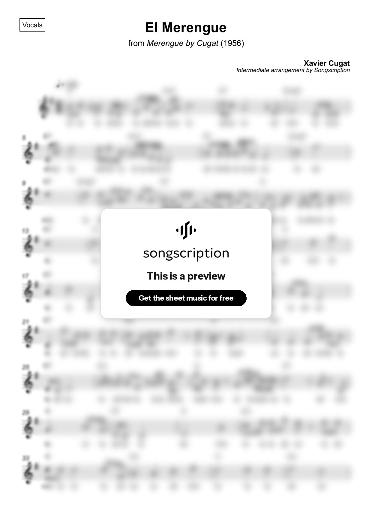 Intermediate Vocals Sheet Music for "El Merengue" by Xavier Cugat