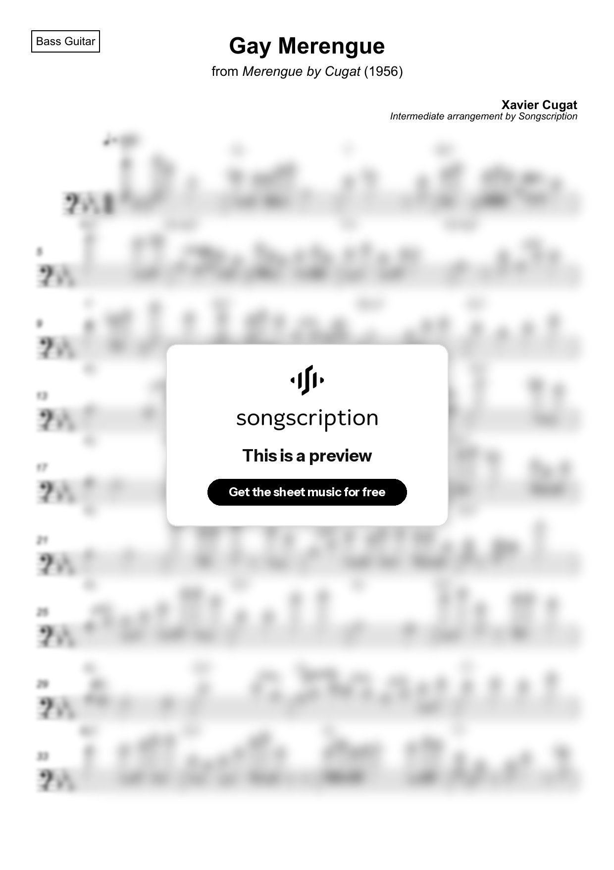 Intermediate Bass Guitar Sheet Music for "Gay Merengue" by Xavier Cugat
