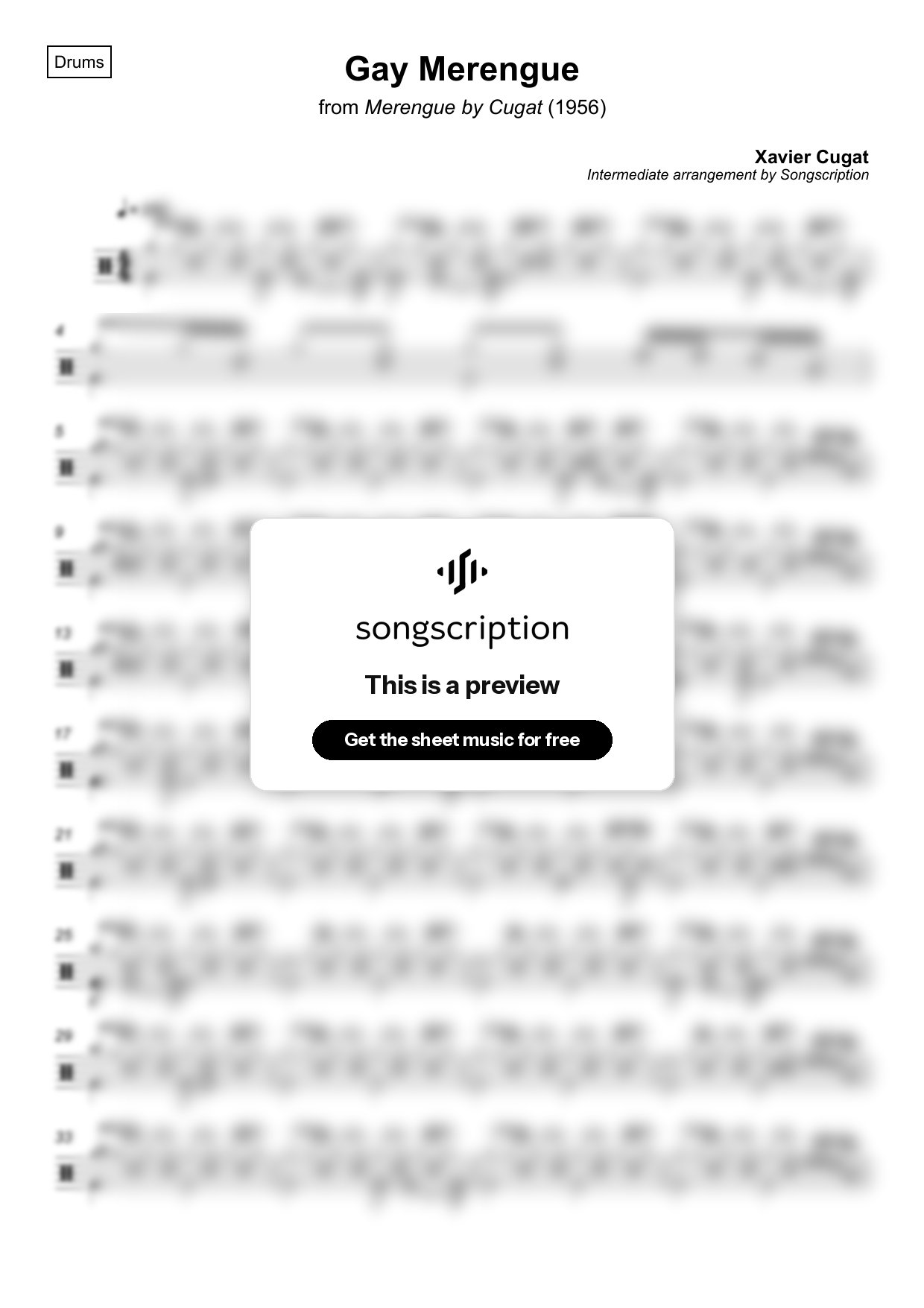 Intermediate Drums Sheet Music for "Gay Merengue" by Xavier Cugat