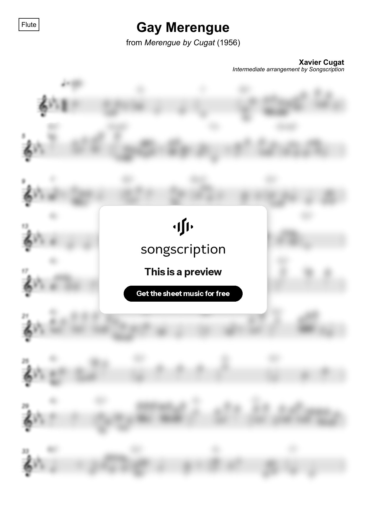 Intermediate Flute Sheet Music for "Gay Merengue" by Xavier Cugat