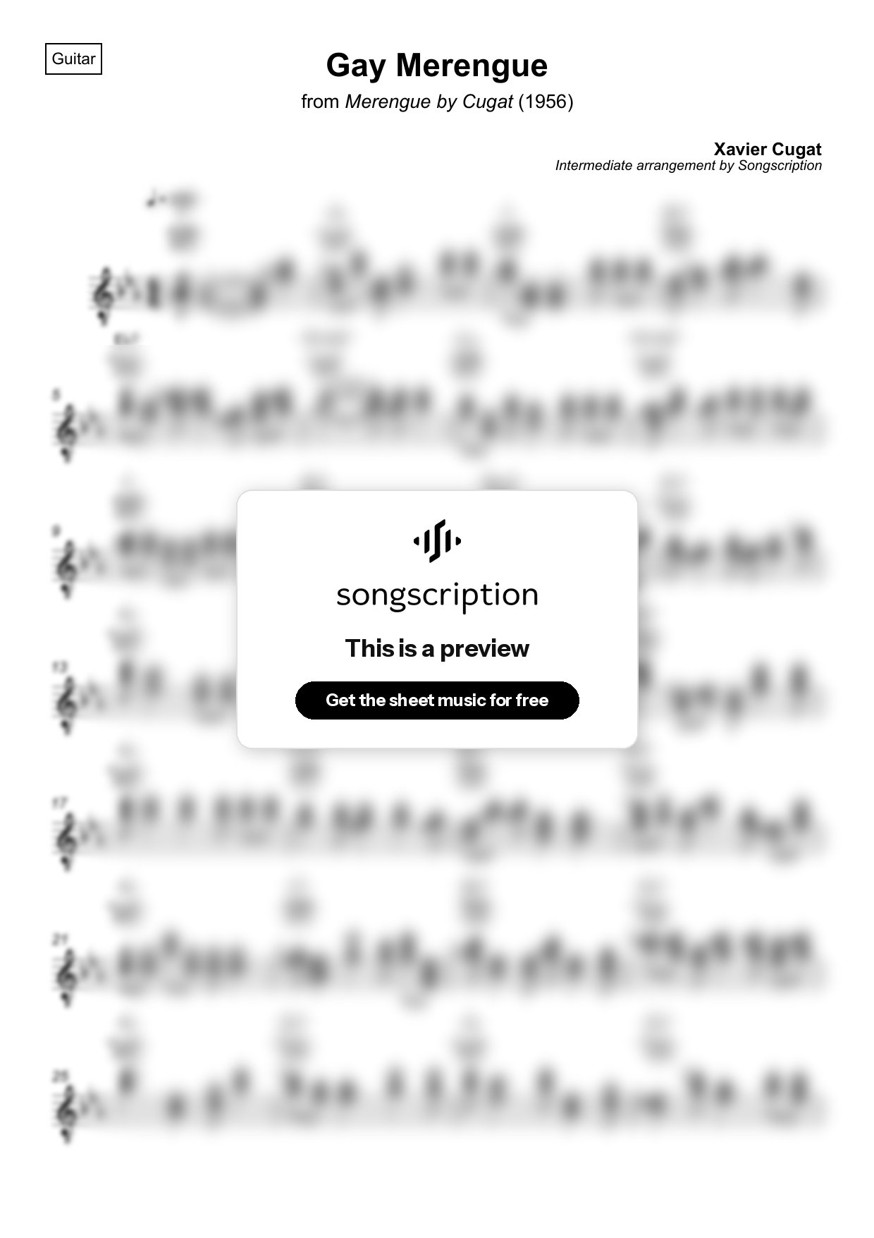 Intermediate Acoustic Guitar Sheet Music for "Gay Merengue" by Xavier Cugat