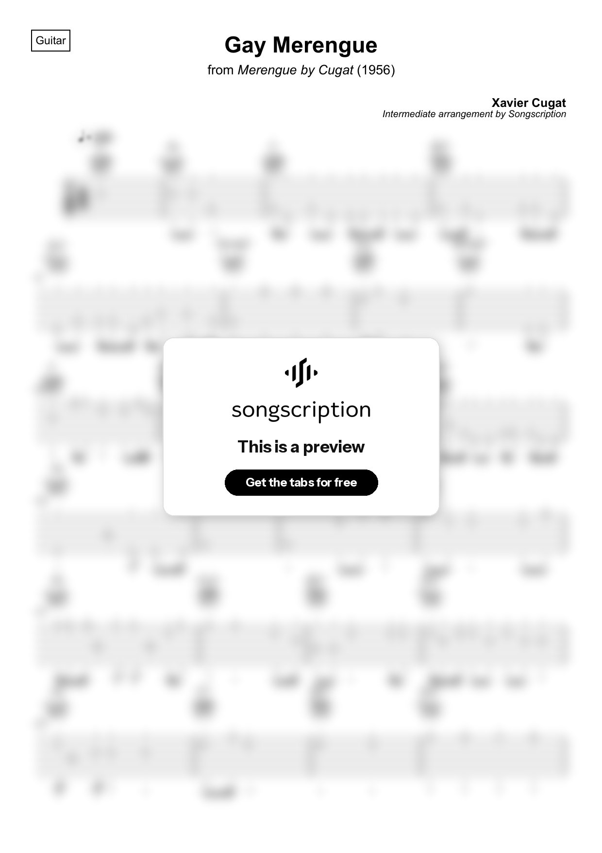 Intermediate Acoustic Guitar Tabs for "Gay Merengue" by Xavier Cugat
