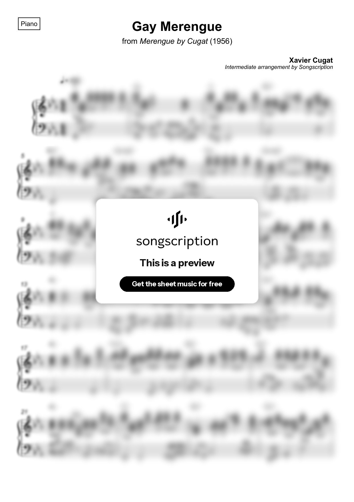 Intermediate Piano Sheet Music for "Gay Merengue" by Xavier Cugat