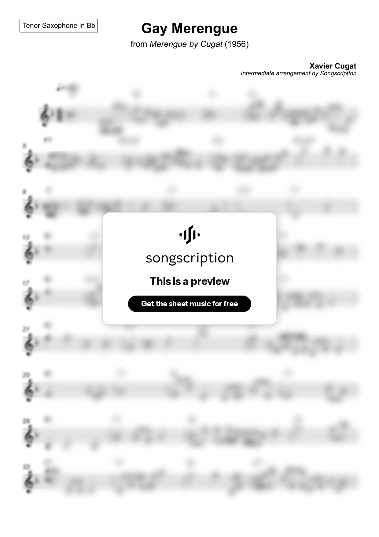 Intermediate Tenor Sax Sheet Music for "Gay Merengue" by Xavier Cugat