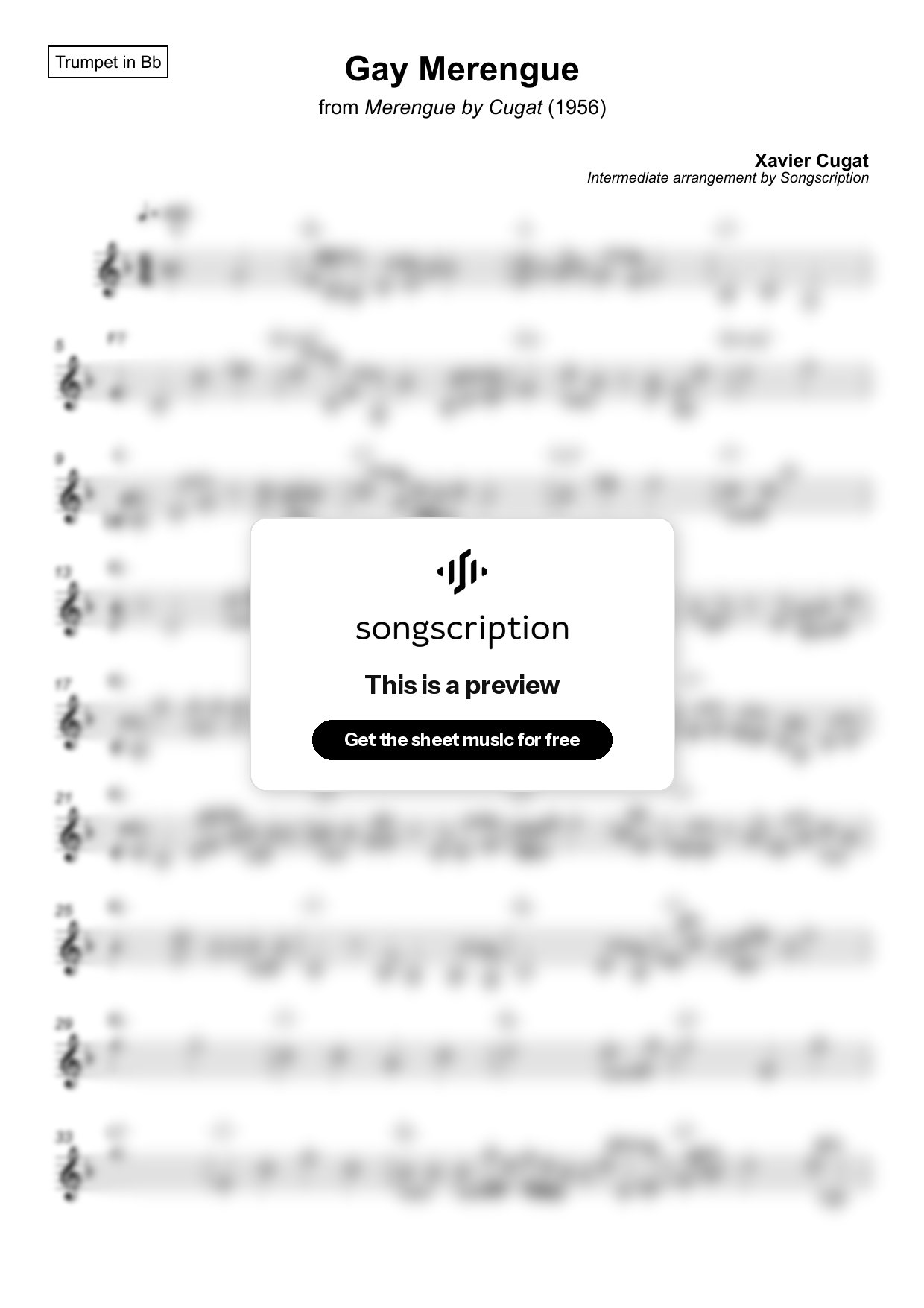 Intermediate Trumpet Sheet Music for "Gay Merengue" by Xavier Cugat