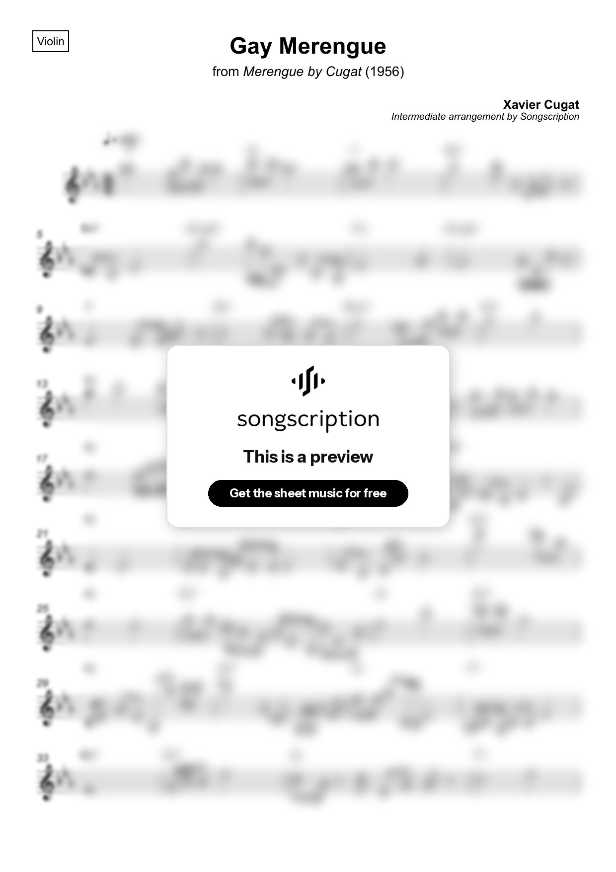 Intermediate Violin Sheet Music for "Gay Merengue" by Xavier Cugat