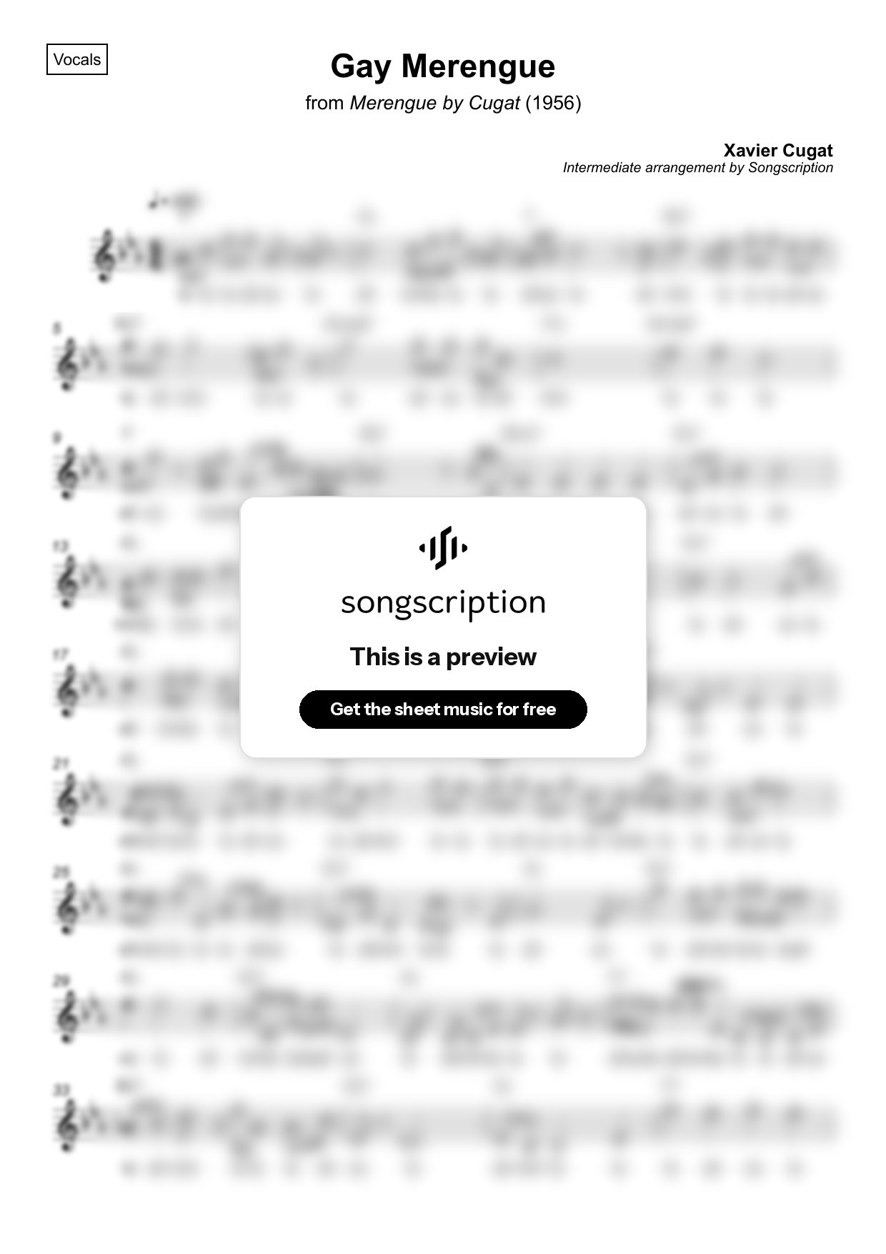 Intermediate Vocals Sheet Music for "Gay Merengue" by Xavier Cugat