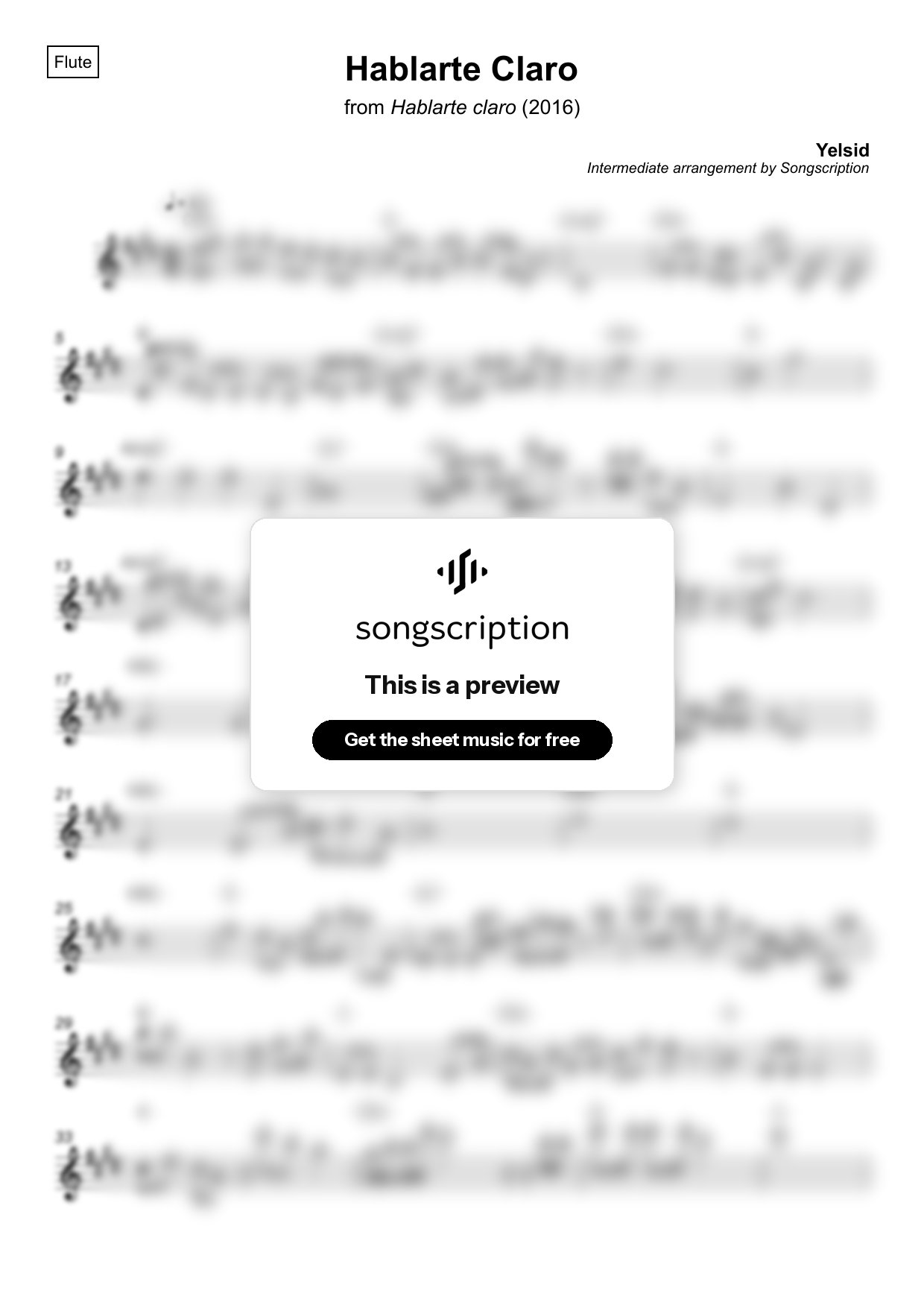 Intermediate Flute Sheet Music for "Hablarte Claro" by Yelsid