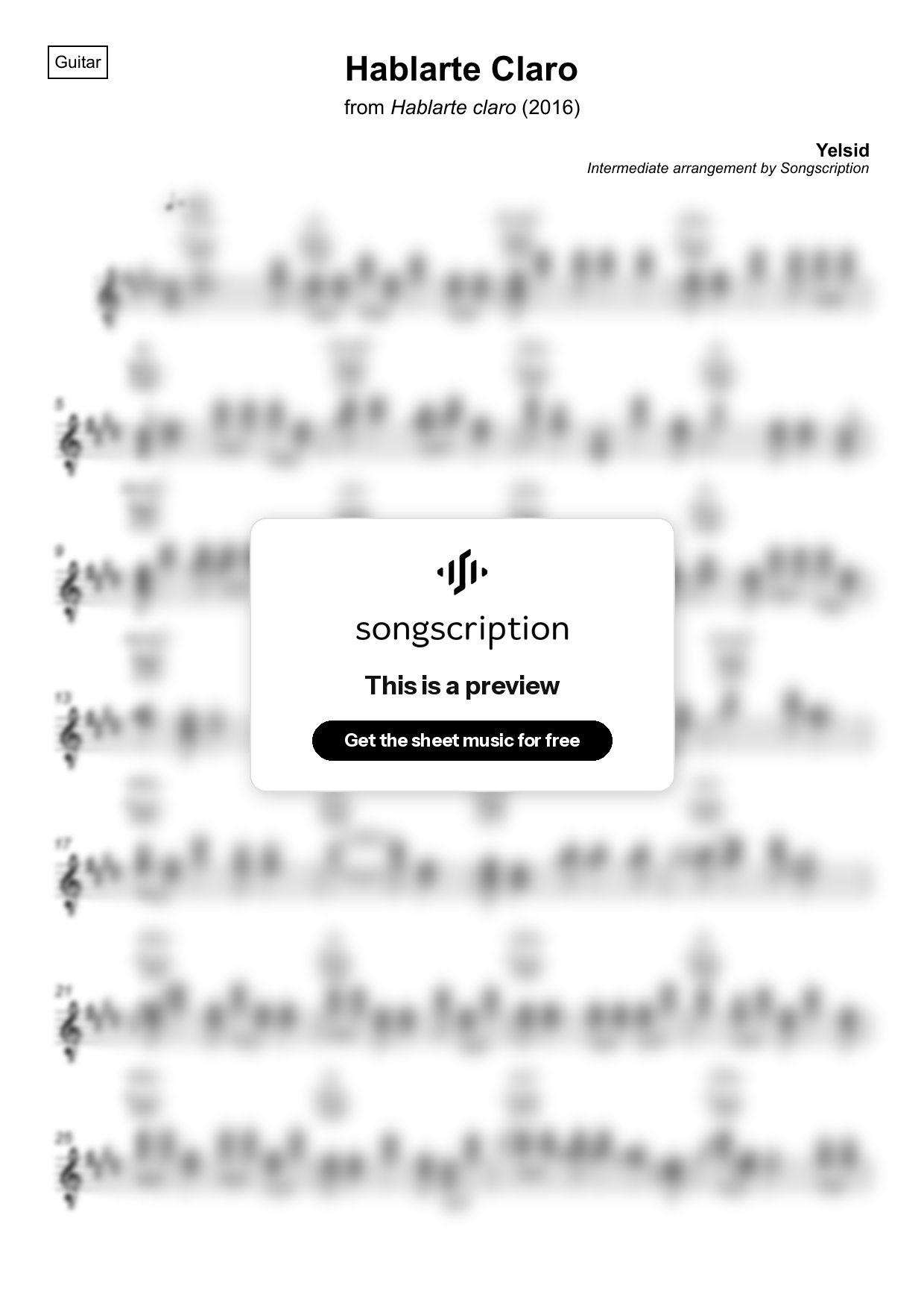 Intermediate Acoustic Guitar Sheet Music for "Hablarte Claro" by Yelsid