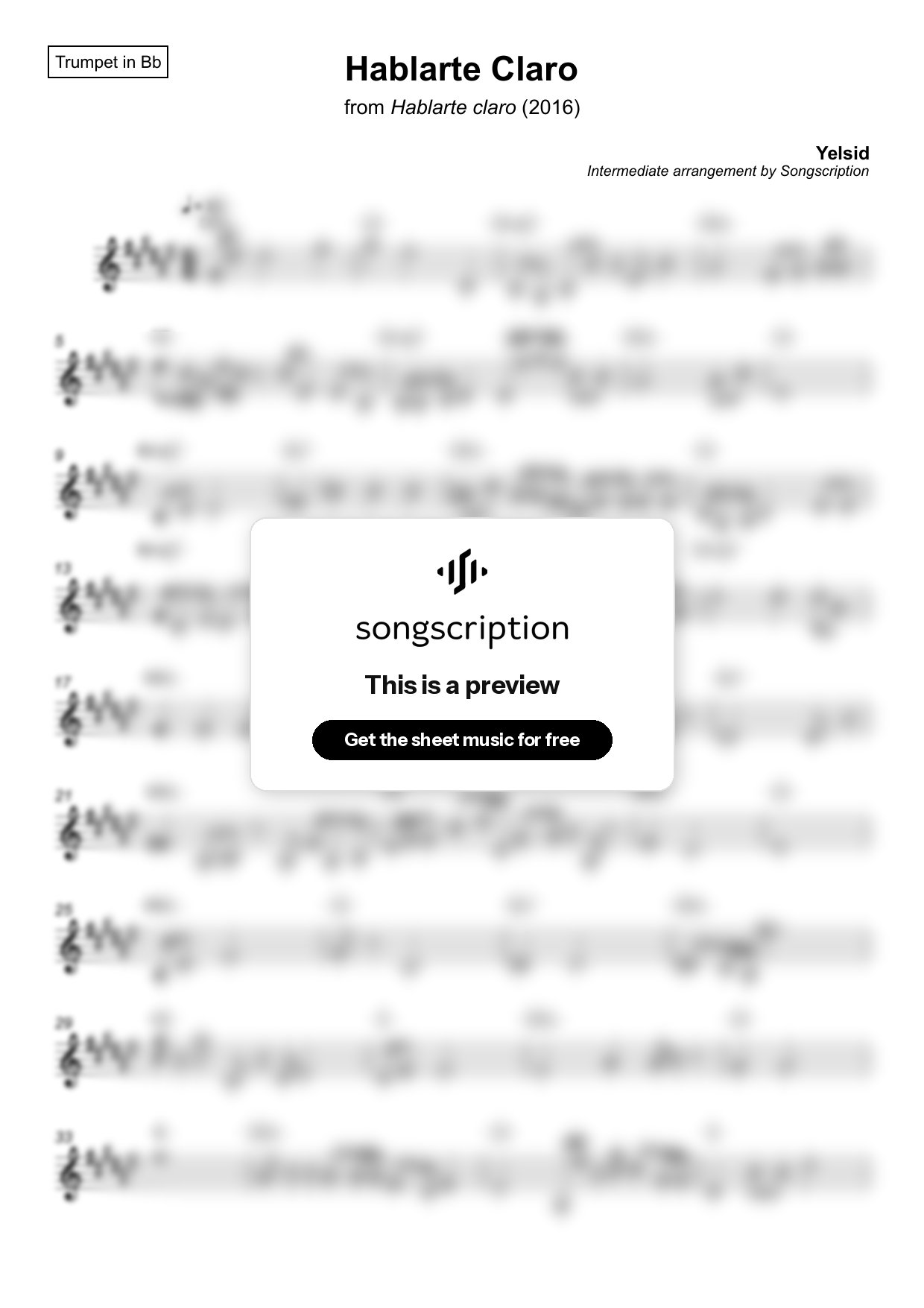Intermediate Trumpet Sheet Music for "Hablarte Claro" by Yelsid