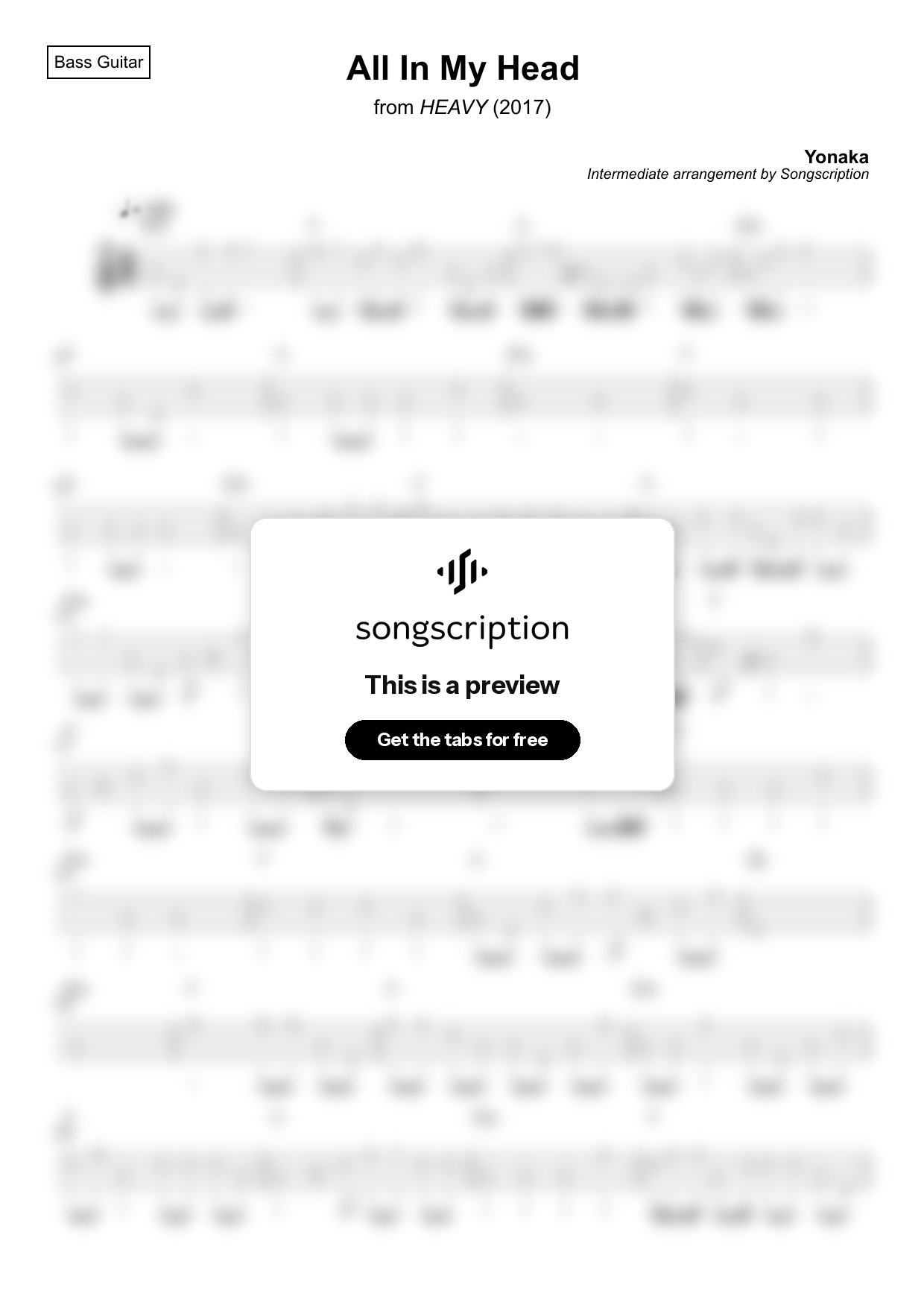 Intermediate Bass Guitar Tabs for "All In My Head" by Yonaka