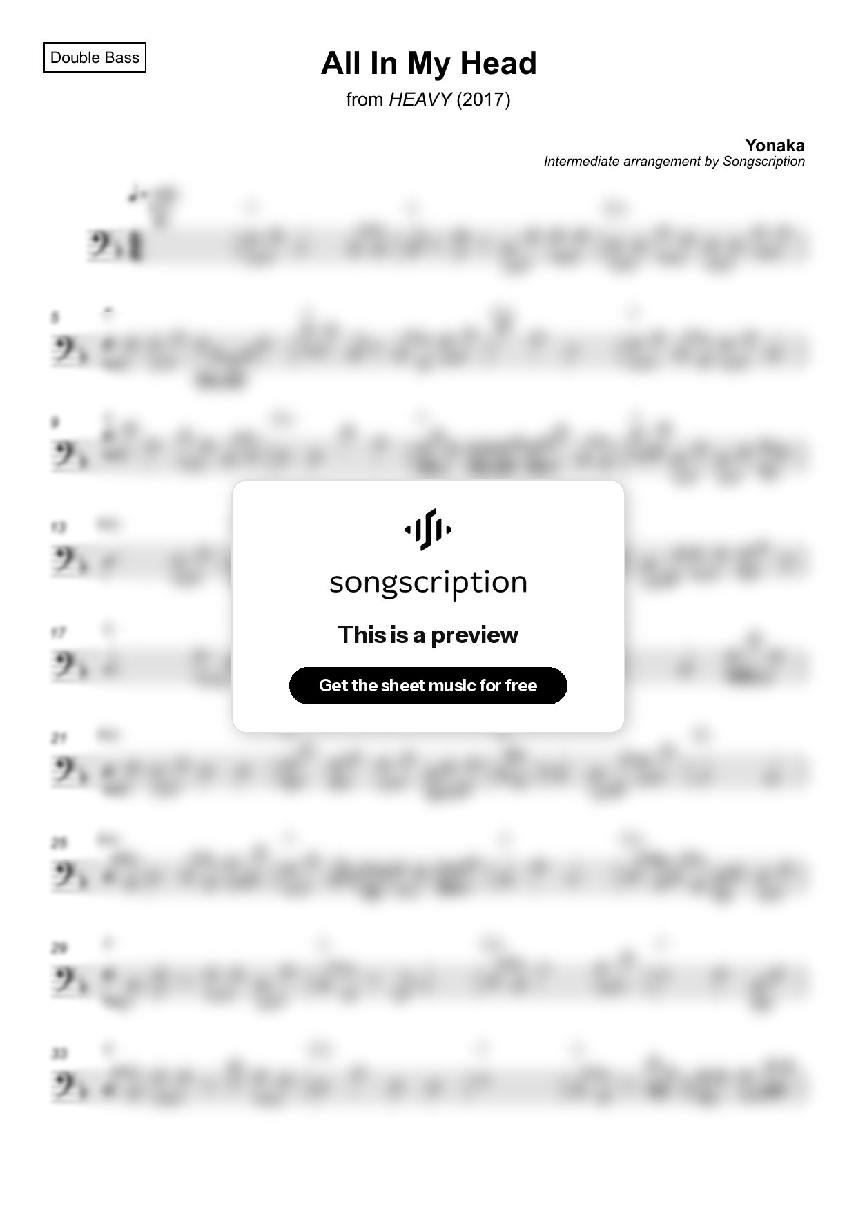 Intermediate Double Bass Sheet Music for "All In My Head" by Yonaka