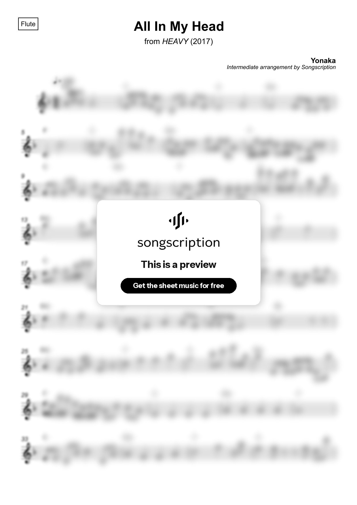Intermediate Flute Sheet Music for "All In My Head" by Yonaka