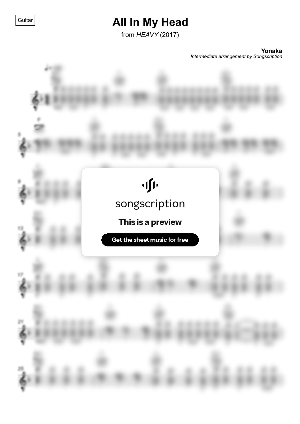 Intermediate Acoustic Guitar Sheet Music for "All In My Head" by Yonaka