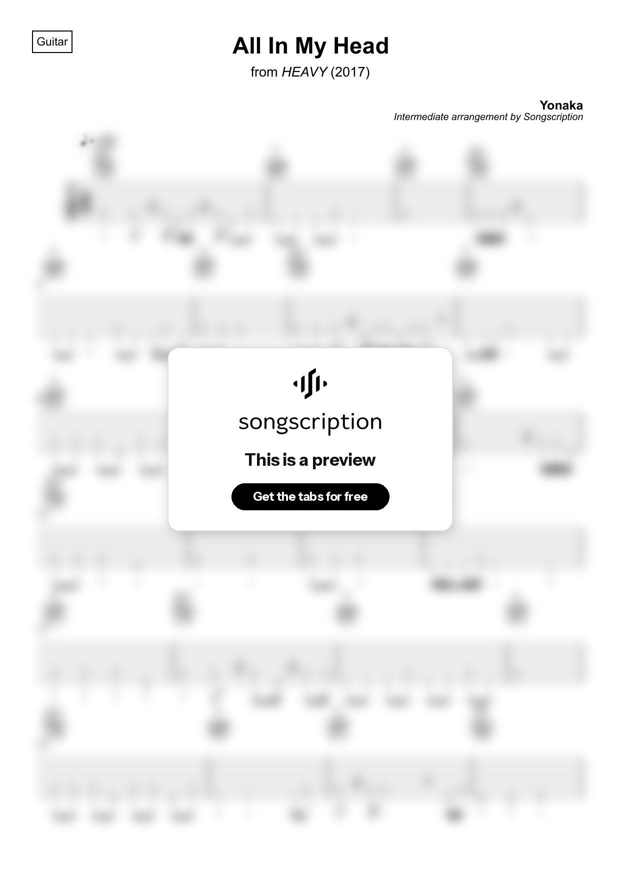 Intermediate Acoustic Guitar Tabs for "All In My Head" by Yonaka