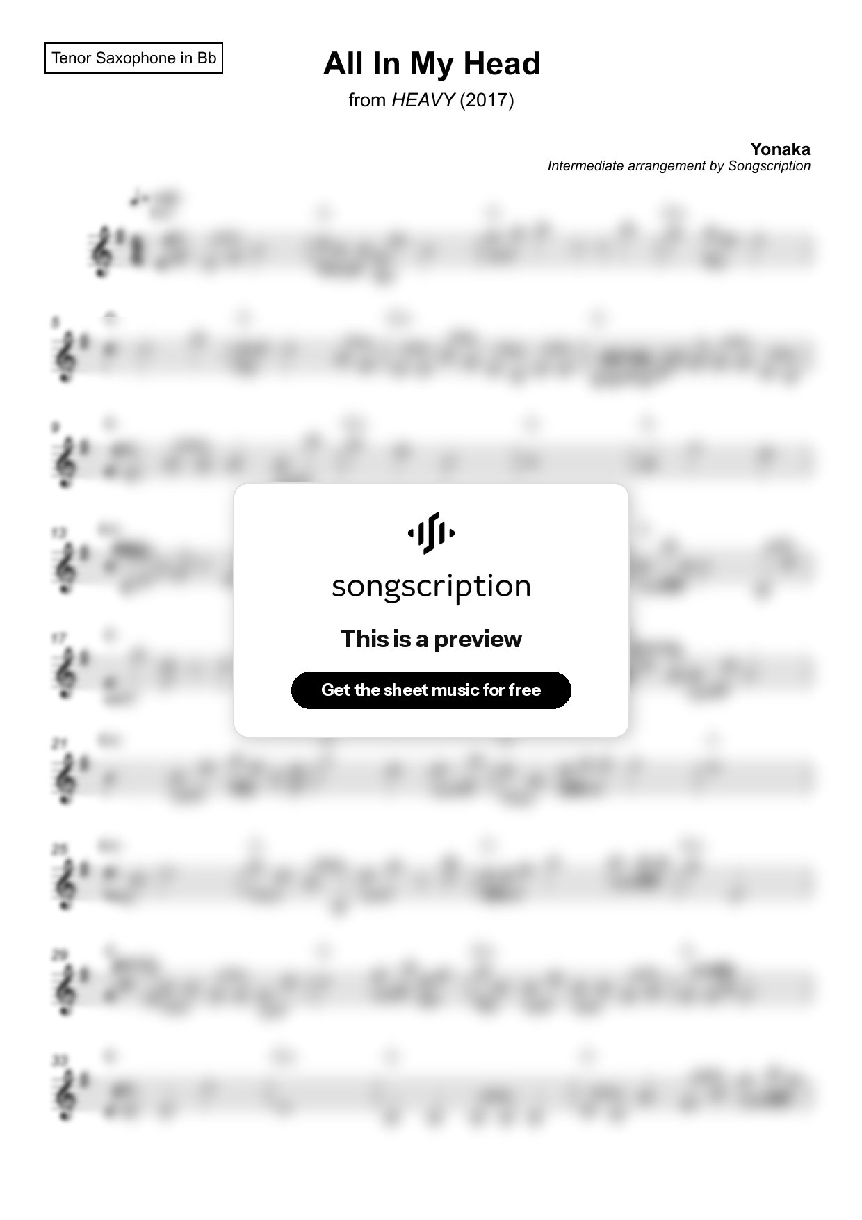 Intermediate Tenor Sax Sheet Music for "All In My Head" by Yonaka