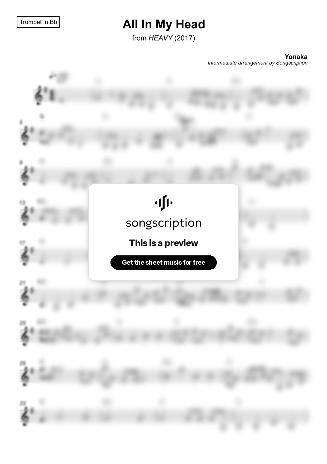 Intermediate Trumpet Sheet Music for "All In My Head" by Yonaka