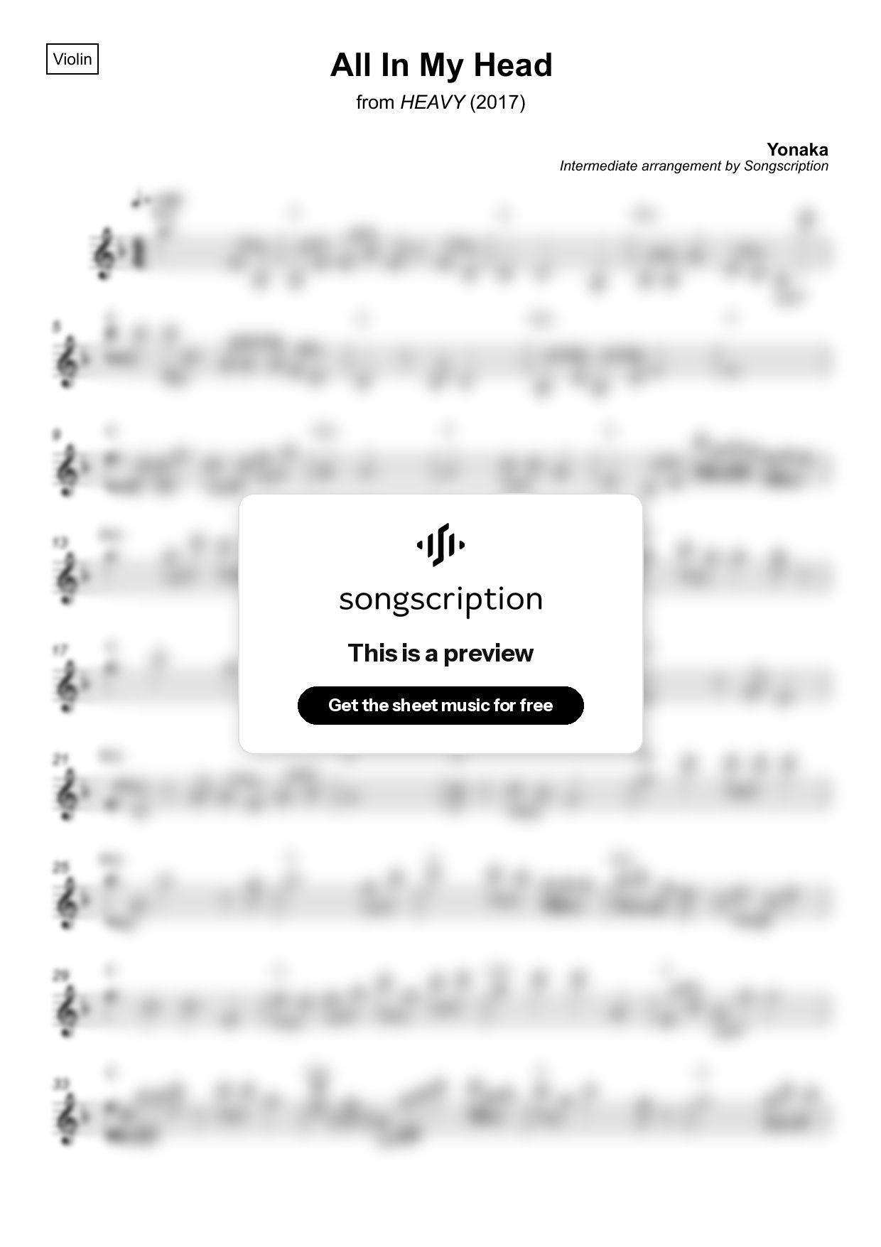Intermediate Violin Sheet Music for "All In My Head" by Yonaka