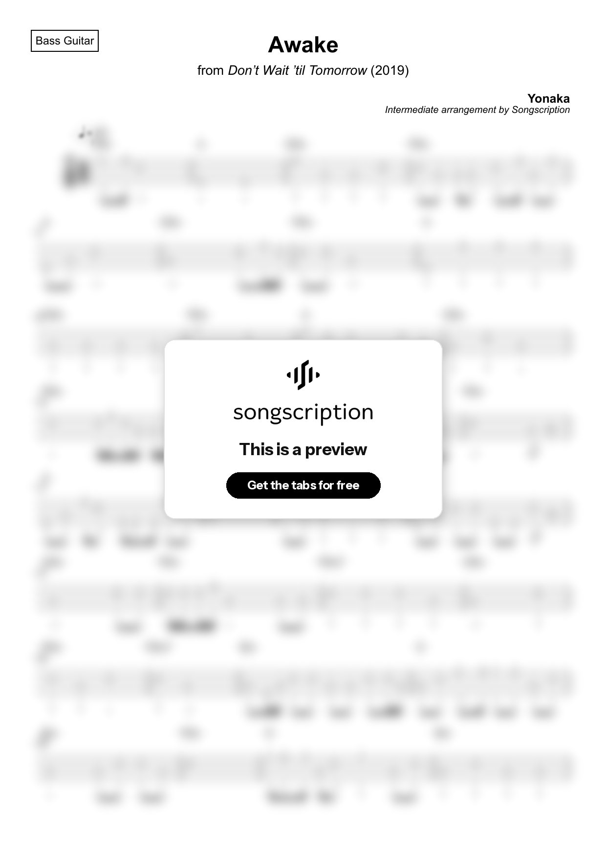 Intermediate Bass Guitar Tabs for "Awake" by Yonaka