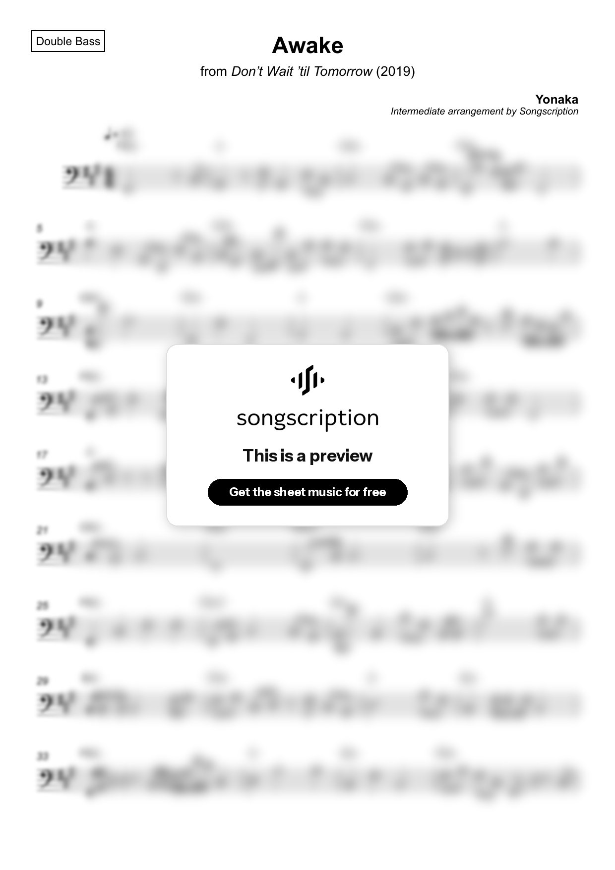 Intermediate Double Bass Sheet Music for "Awake" by Yonaka