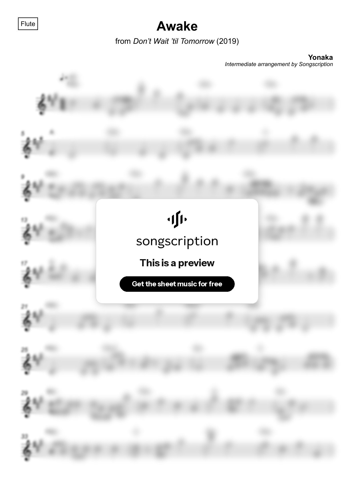 Intermediate Flute Sheet Music for "Awake" by Yonaka