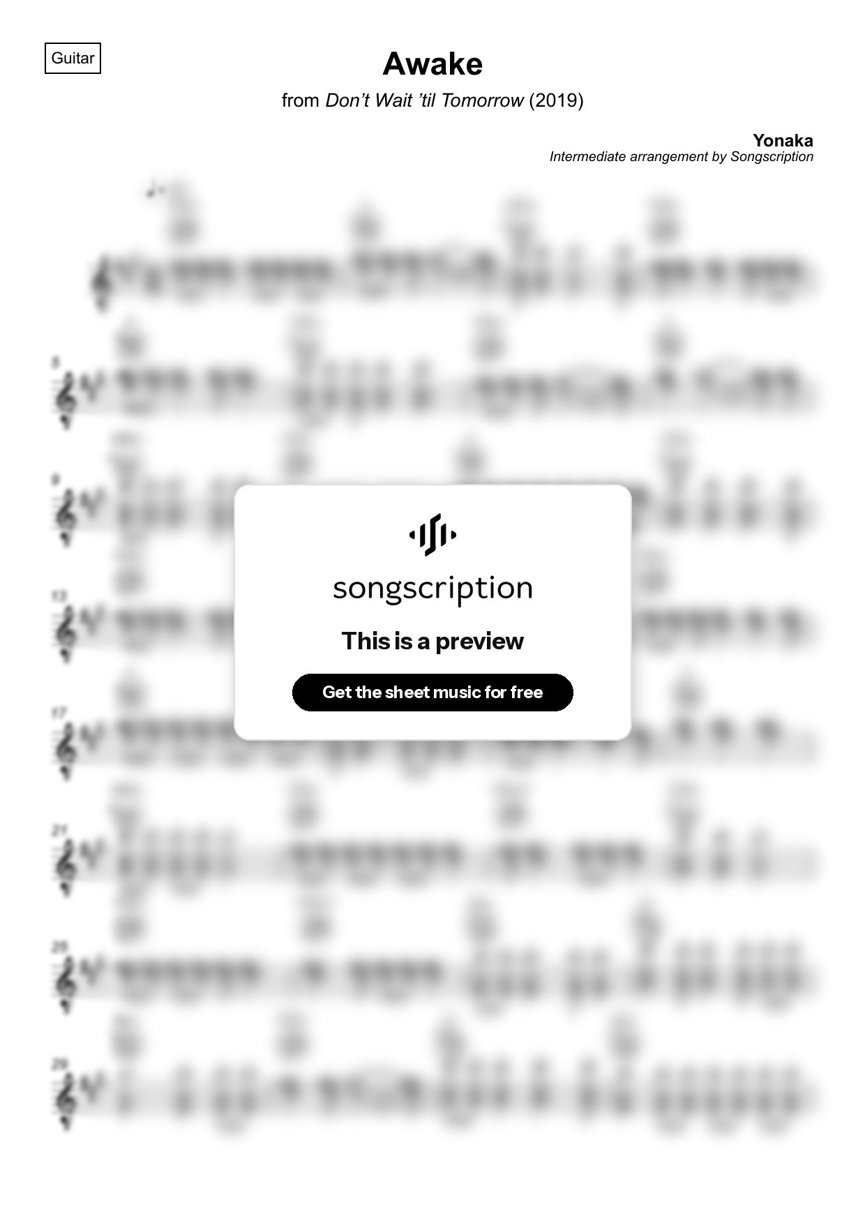 Intermediate Acoustic Guitar Sheet Music for "Awake" by Yonaka