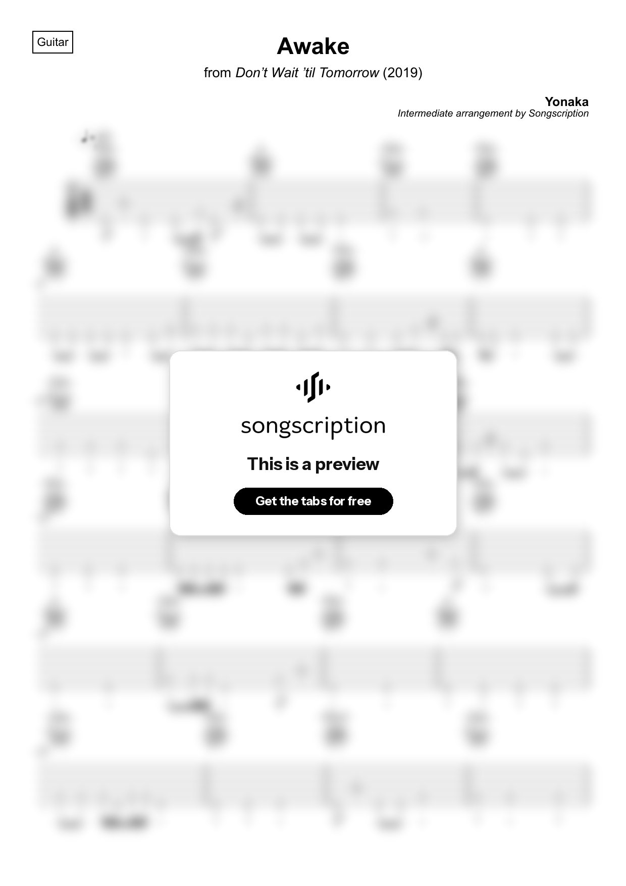 Intermediate Acoustic Guitar Tabs for "Awake" by Yonaka