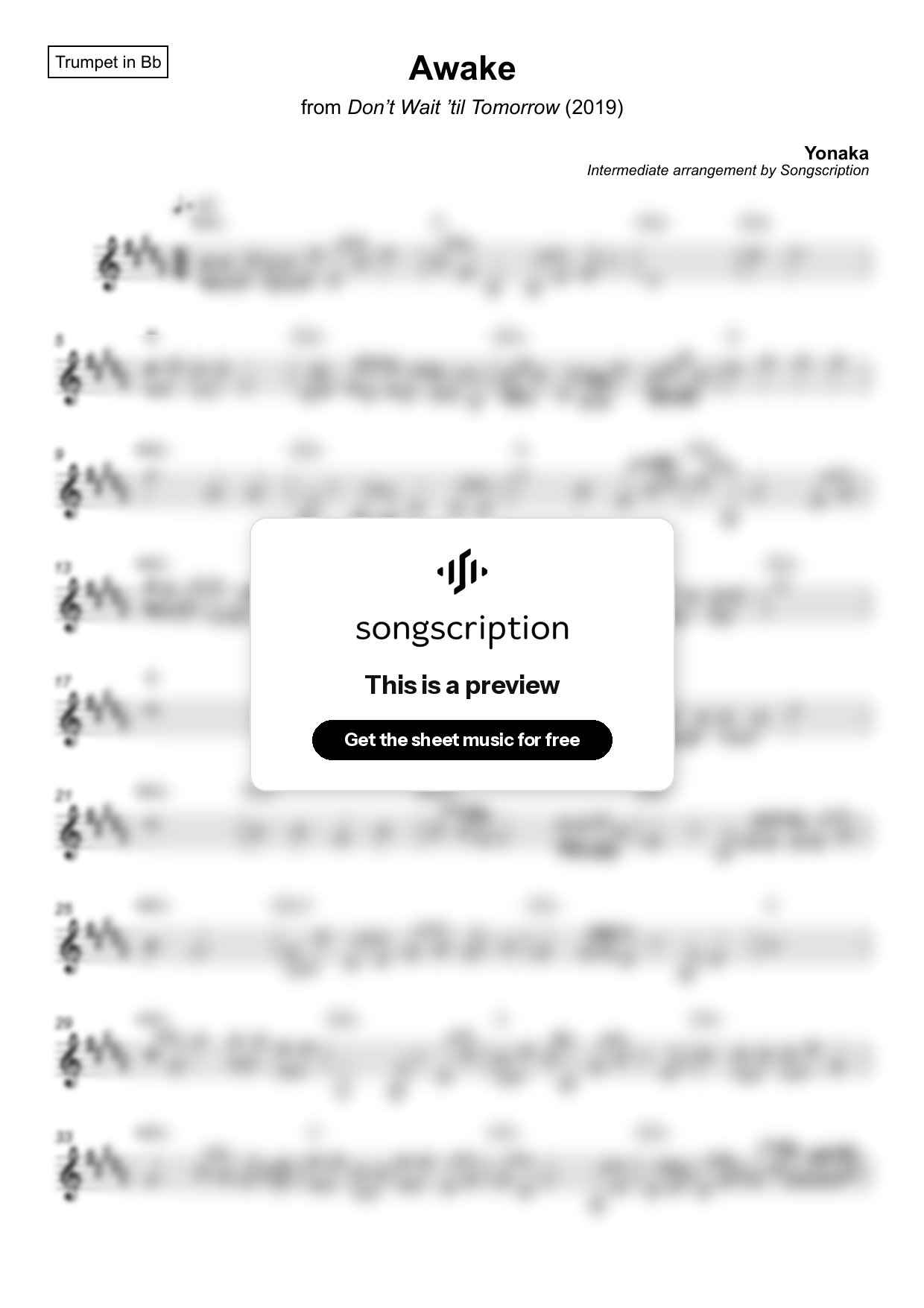 Intermediate Trumpet Sheet Music for "Awake" by Yonaka