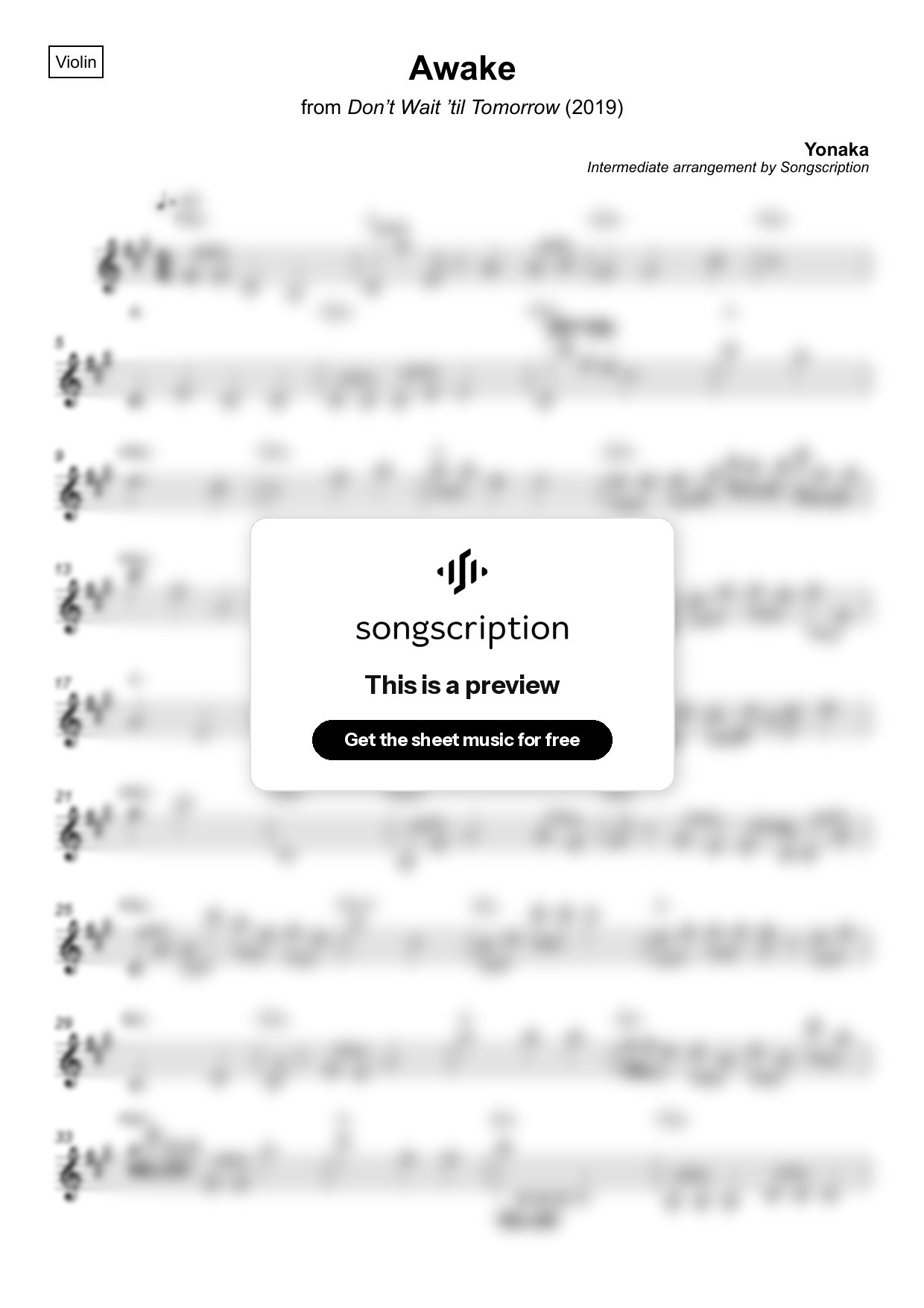 Intermediate Violin Sheet Music for "Awake" by Yonaka