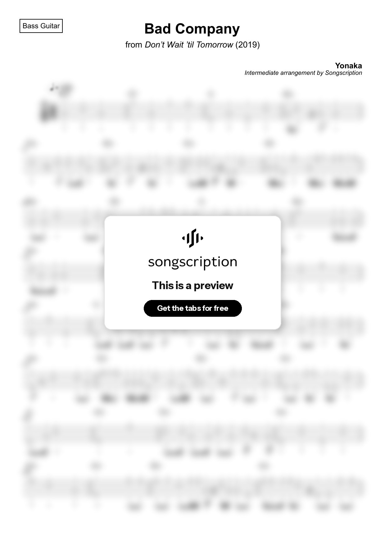 Intermediate Bass Guitar Tabs for "Bad Company" by Yonaka