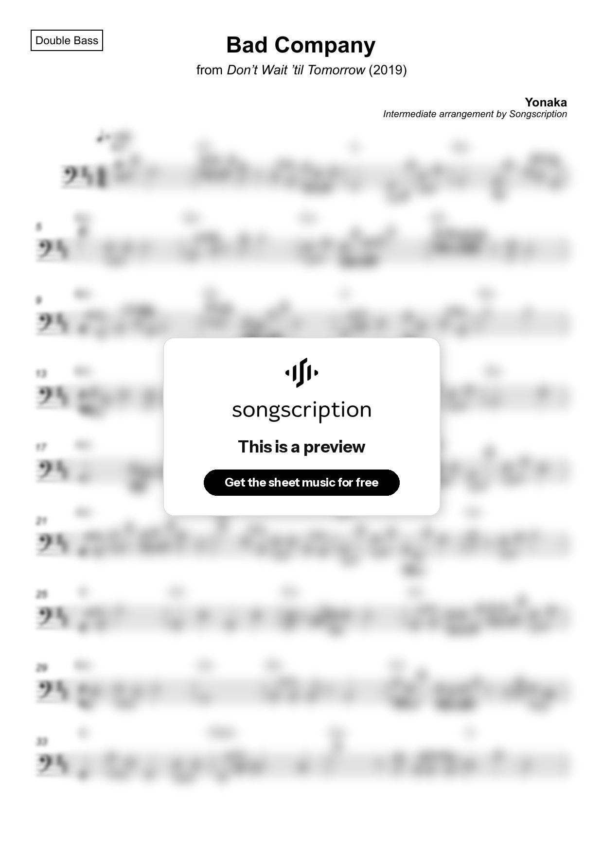 Intermediate Double Bass Sheet Music for "Bad Company" by Yonaka