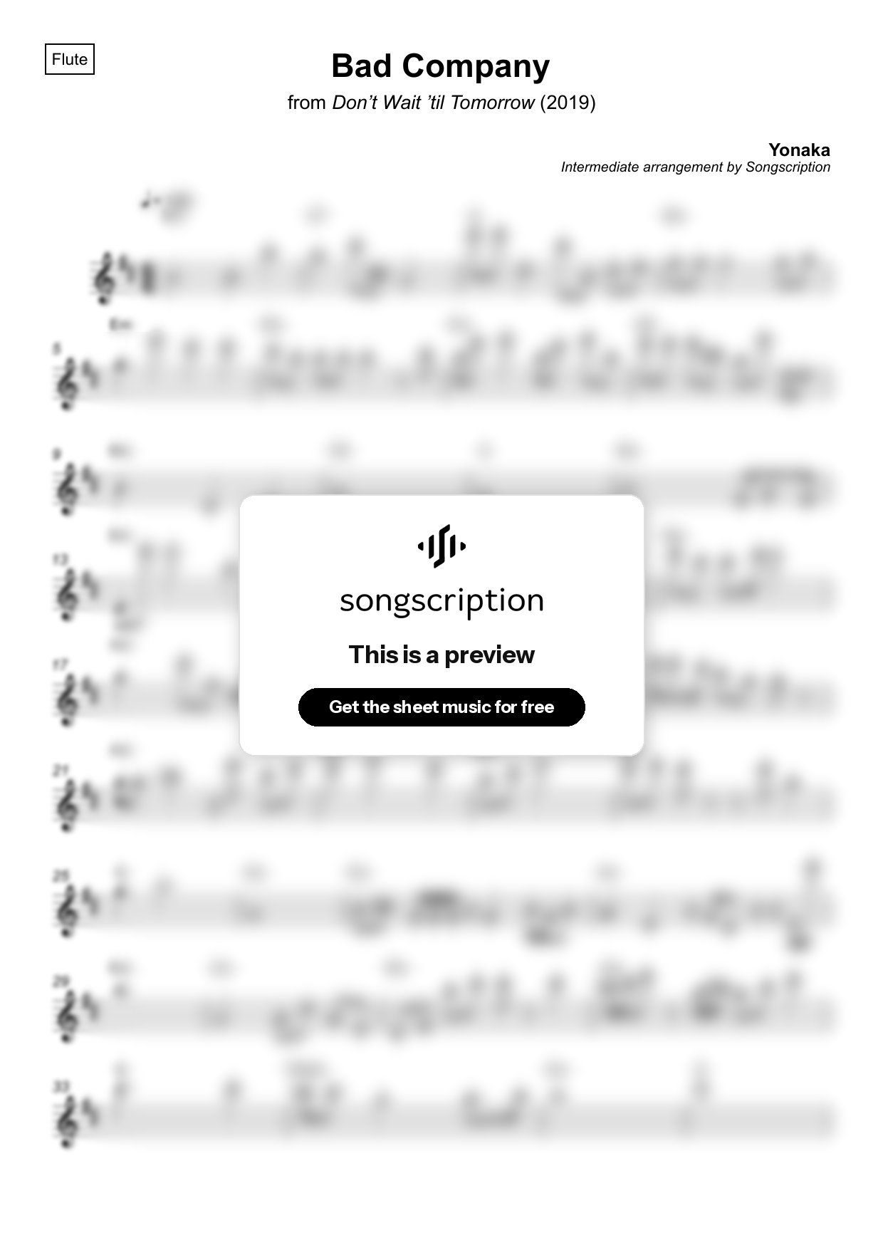 Intermediate Flute Sheet Music for "Bad Company" by Yonaka