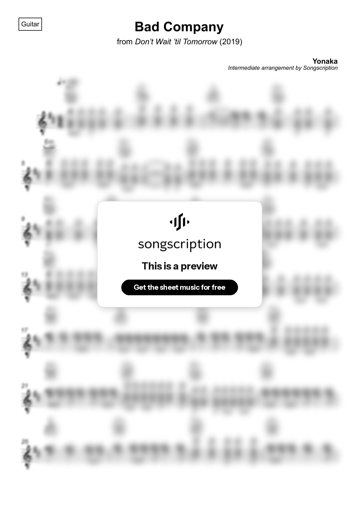 Intermediate Acoustic Guitar Sheet Music for "Bad Company" by Yonaka