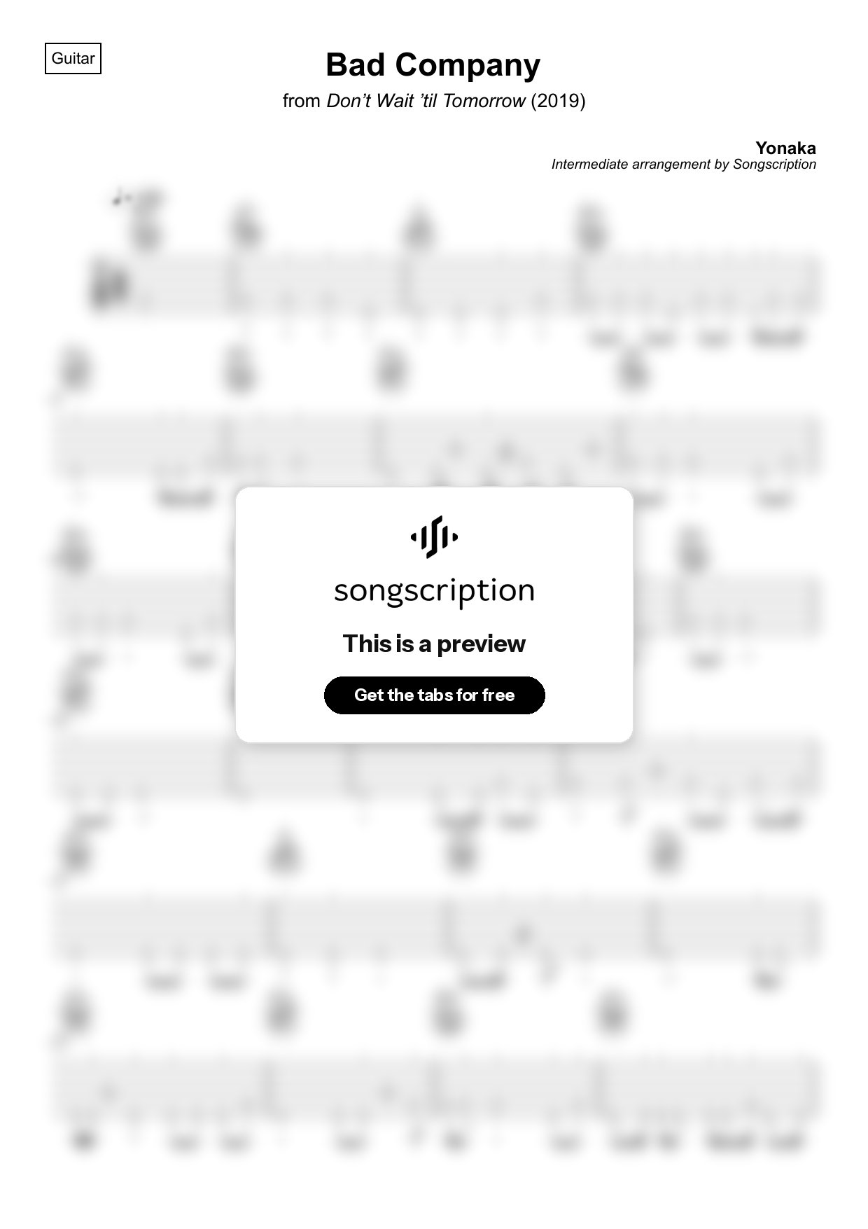 Intermediate Acoustic Guitar Tabs for "Bad Company" by Yonaka