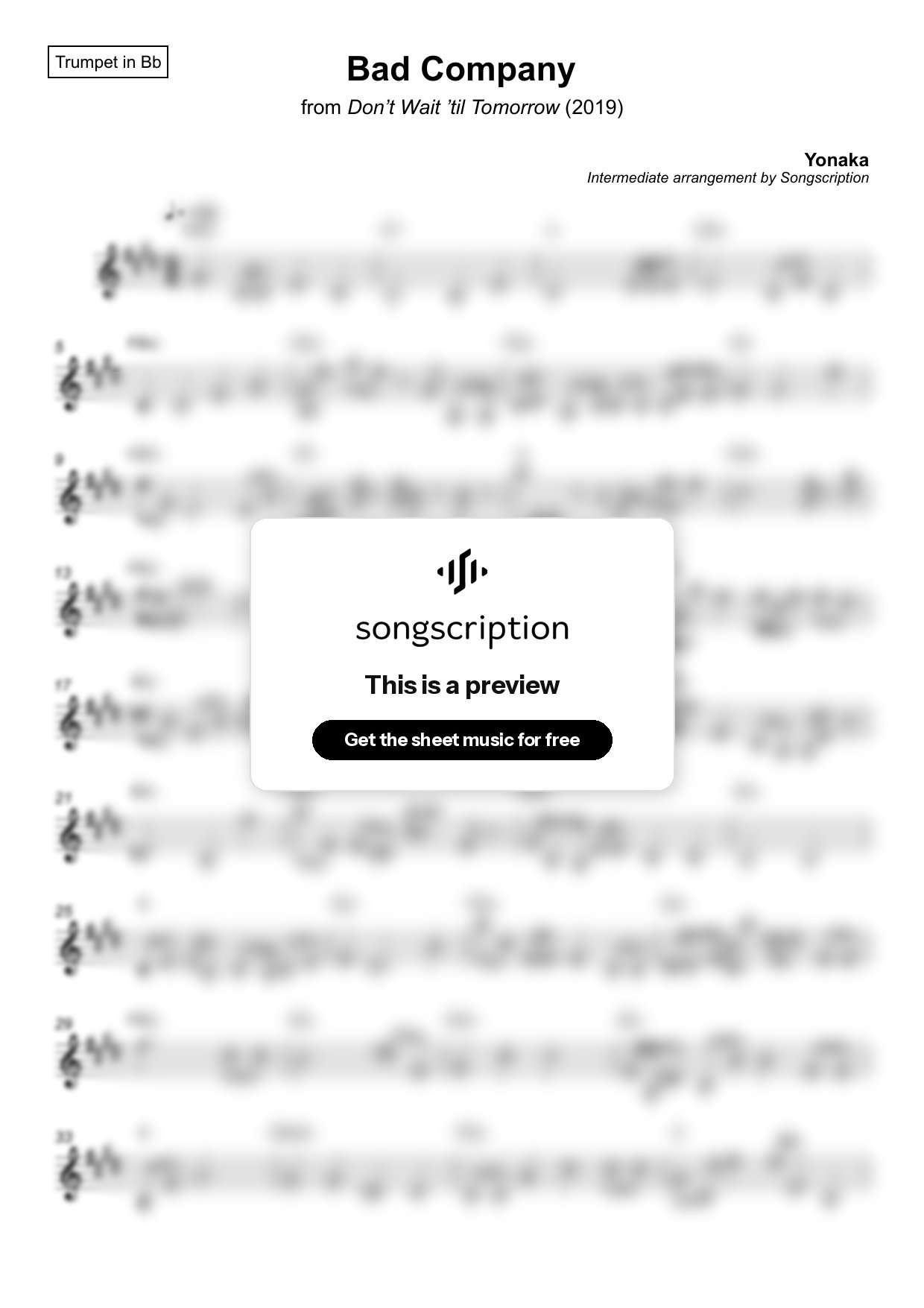 Intermediate Trumpet Sheet Music for "Bad Company" by Yonaka
