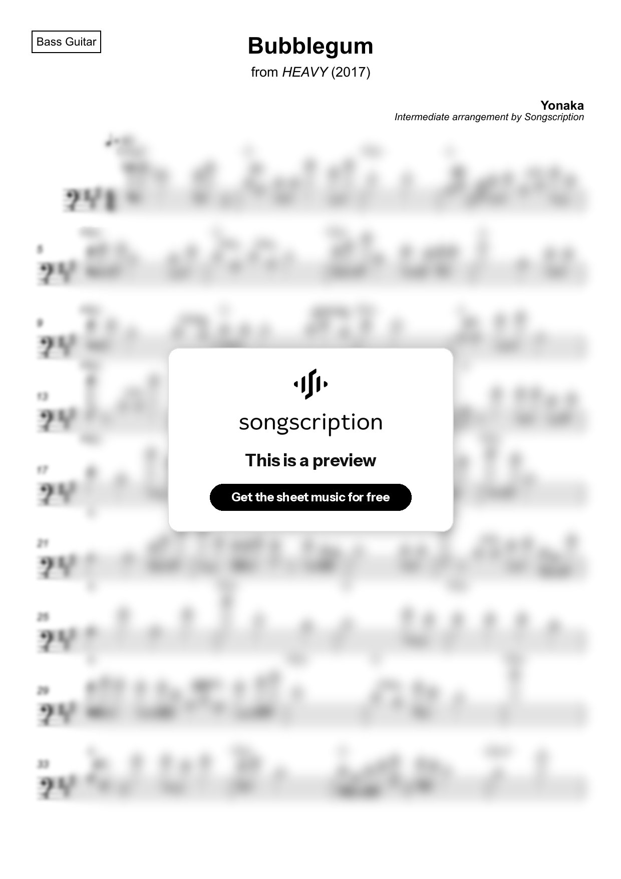 Intermediate Bass Guitar Sheet Music for "Bubblegum" by Yonaka