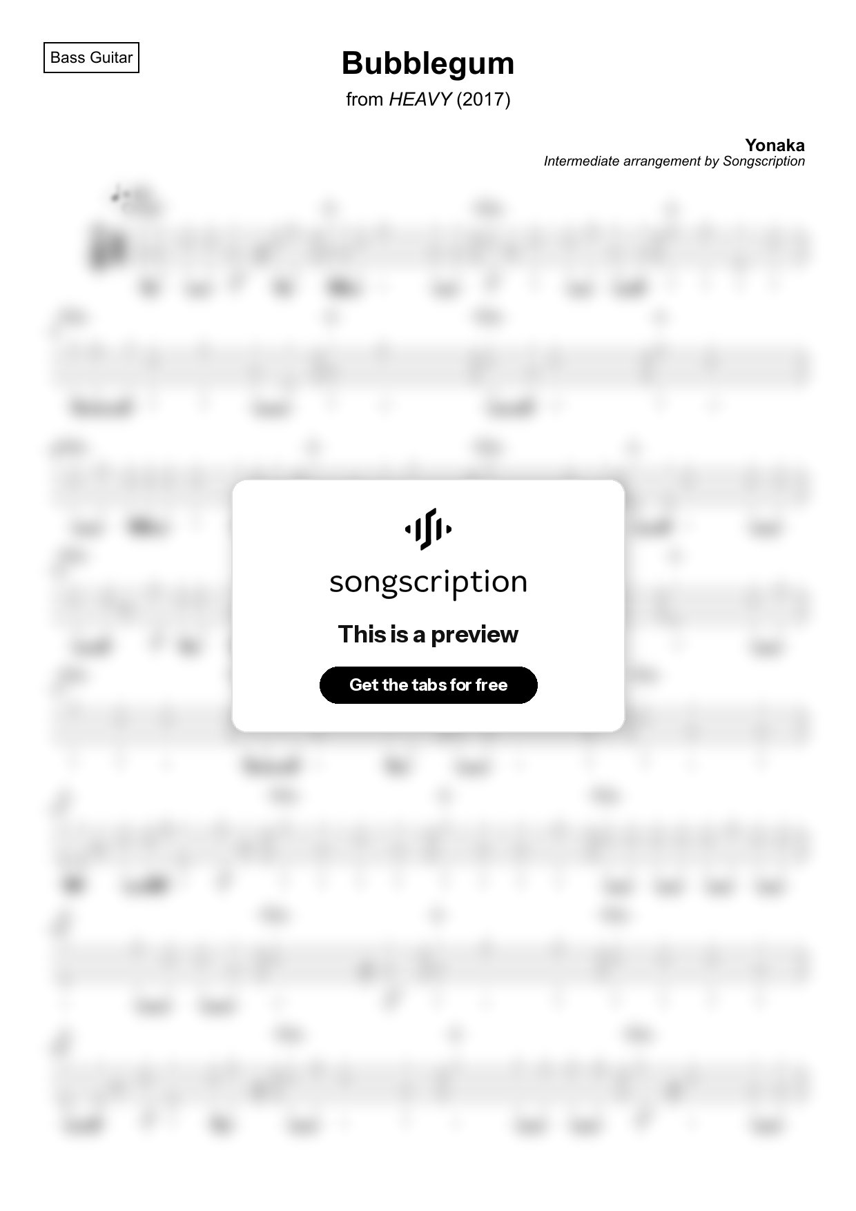 Intermediate Bass Guitar Tabs for "Bubblegum" by Yonaka