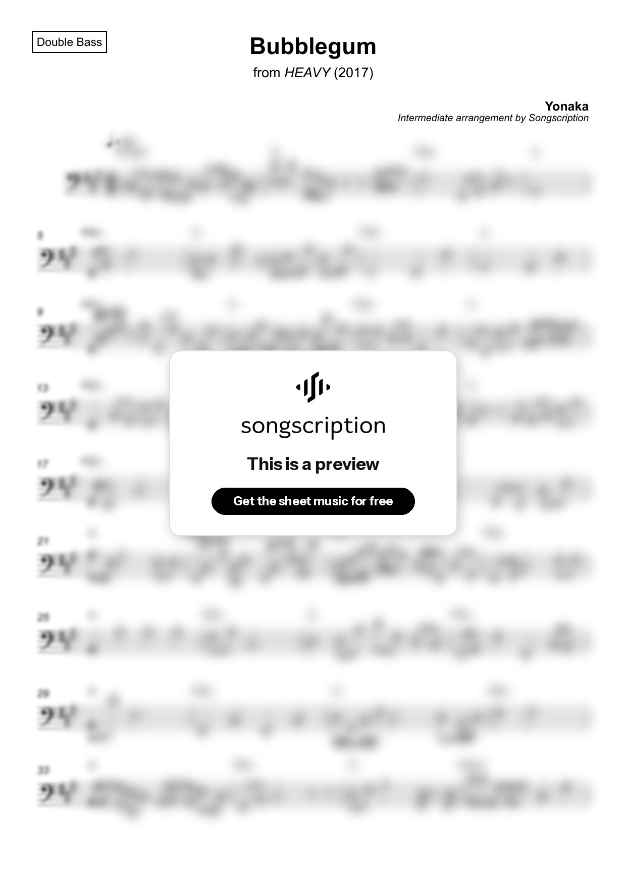 Intermediate Double Bass Sheet Music for "Bubblegum" by Yonaka