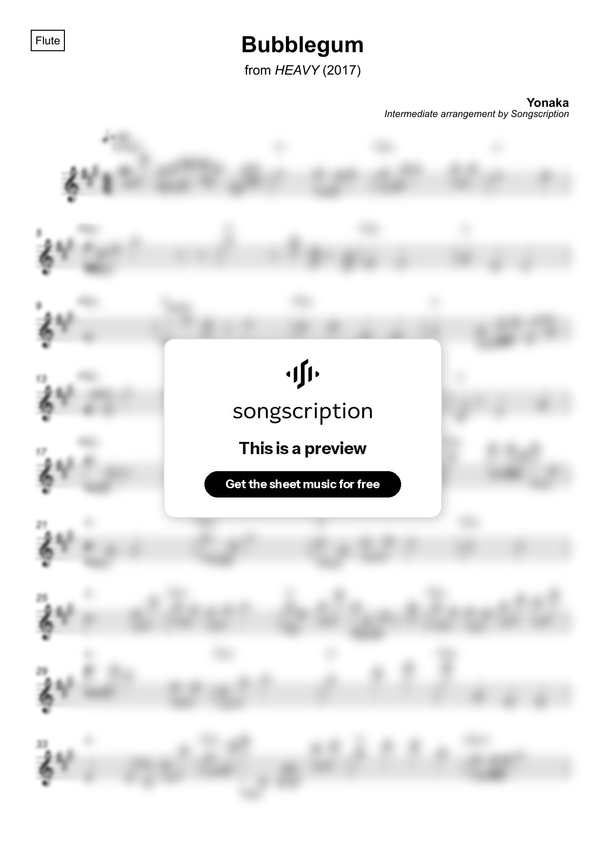 Intermediate Flute Sheet Music for "Bubblegum" by Yonaka