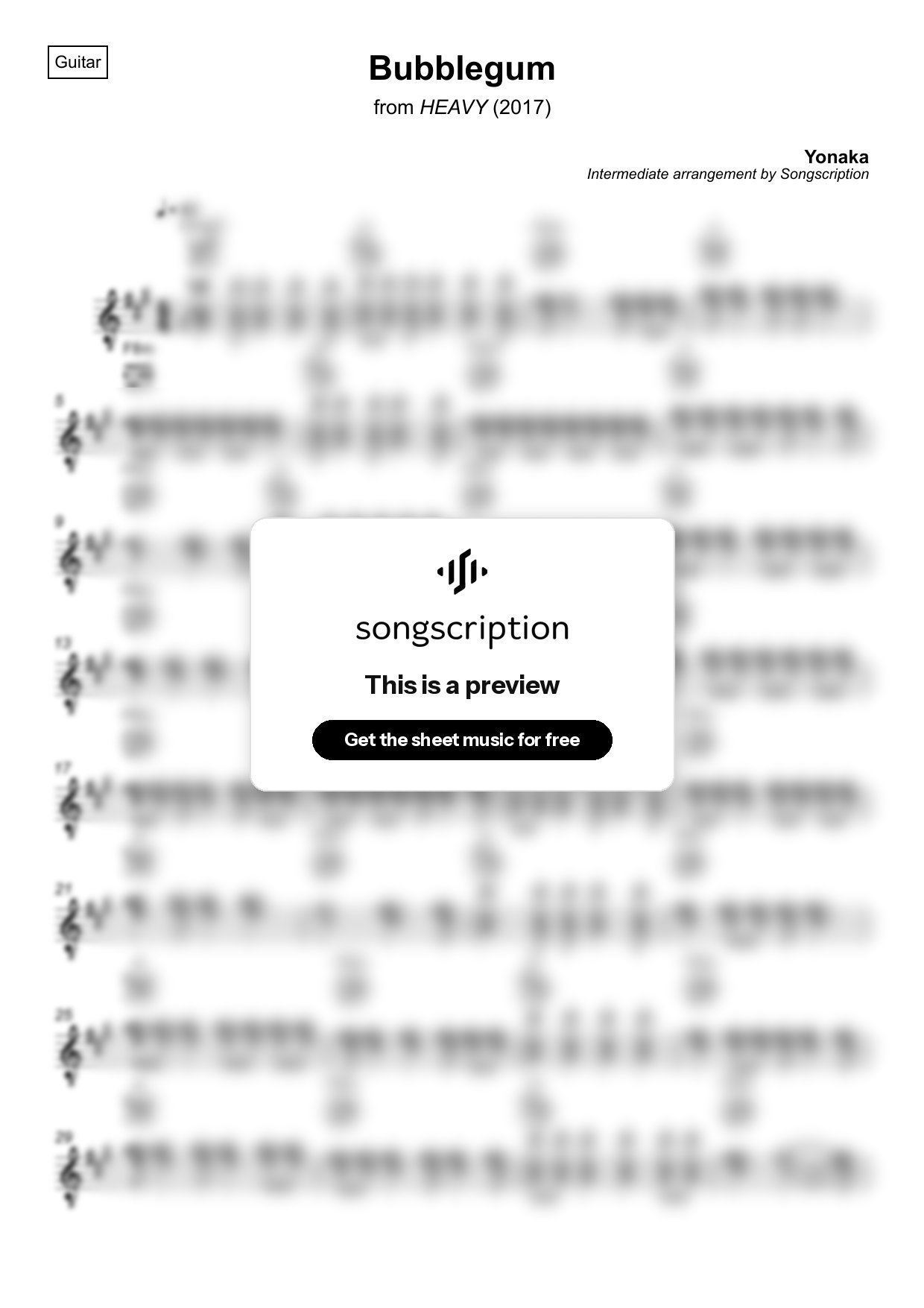 Intermediate Acoustic Guitar Sheet Music for "Bubblegum" by Yonaka