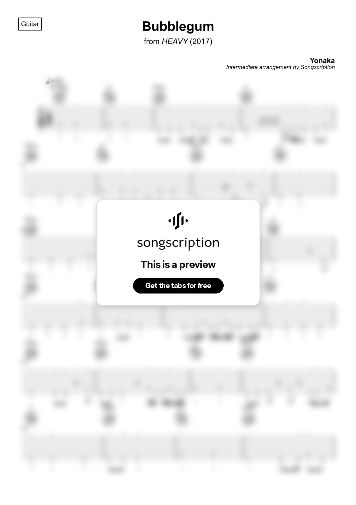 Intermediate Acoustic Guitar Tabs for "Bubblegum" by Yonaka