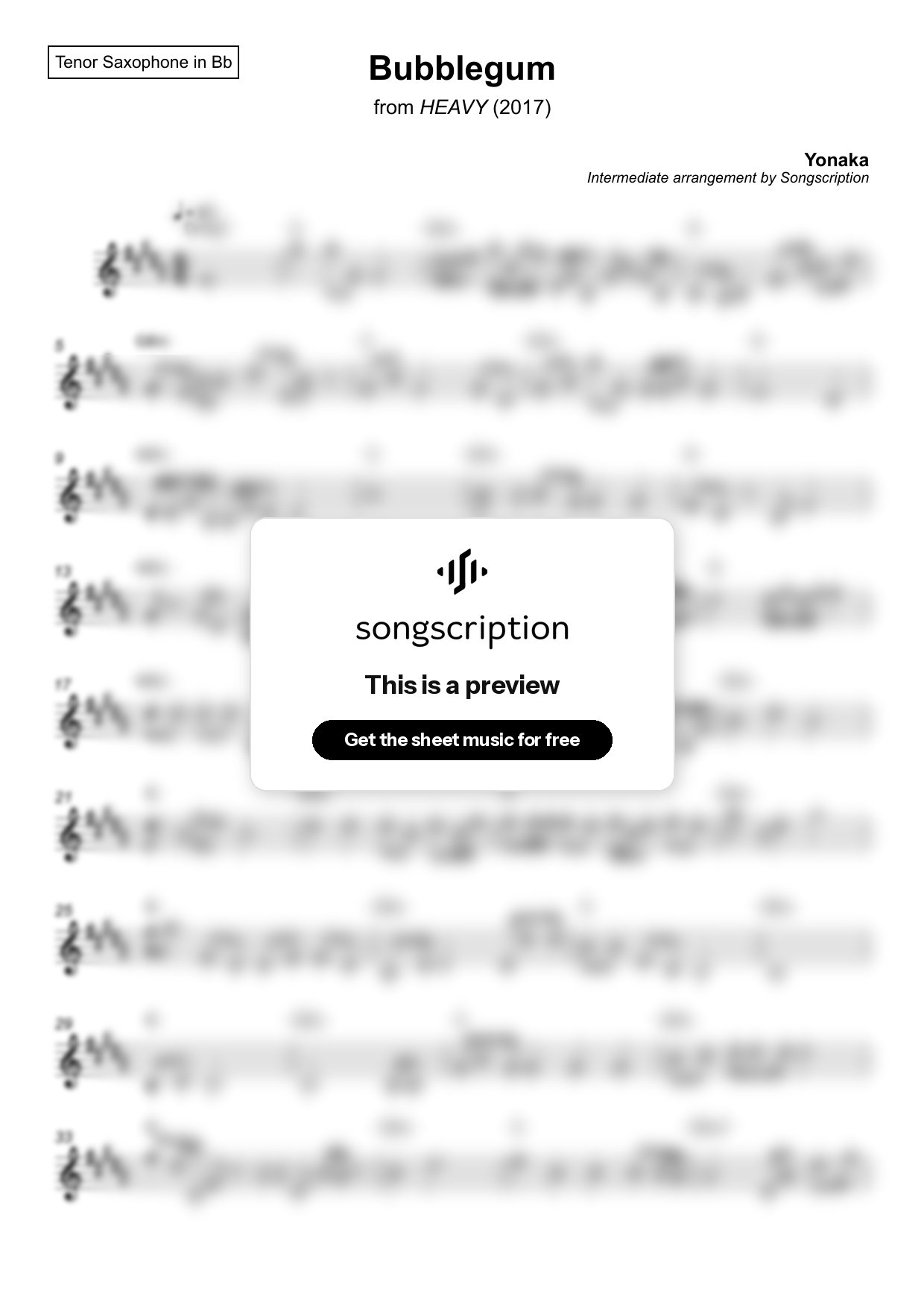 Intermediate Tenor Sax Sheet Music for "Bubblegum" by Yonaka