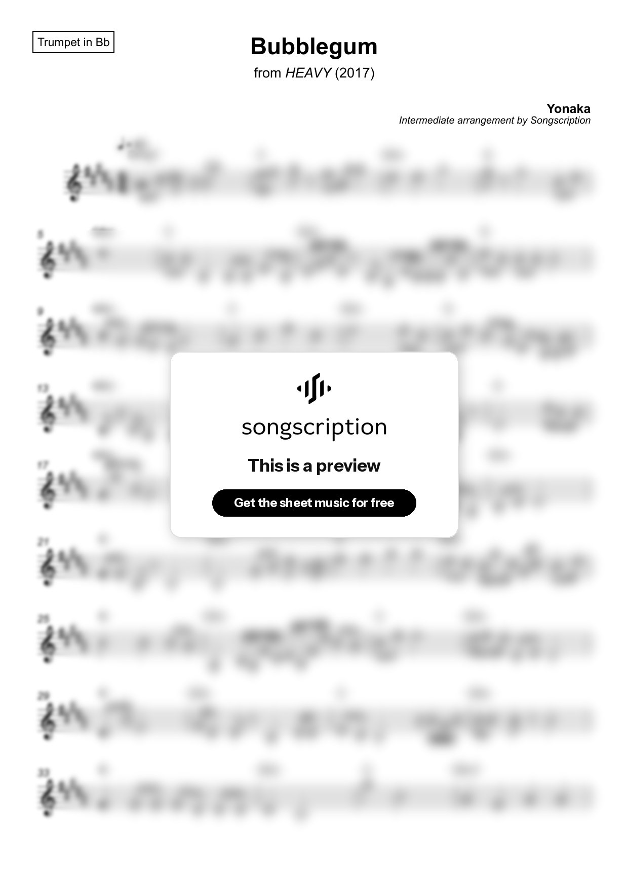 Intermediate Trumpet Sheet Music for "Bubblegum" by Yonaka