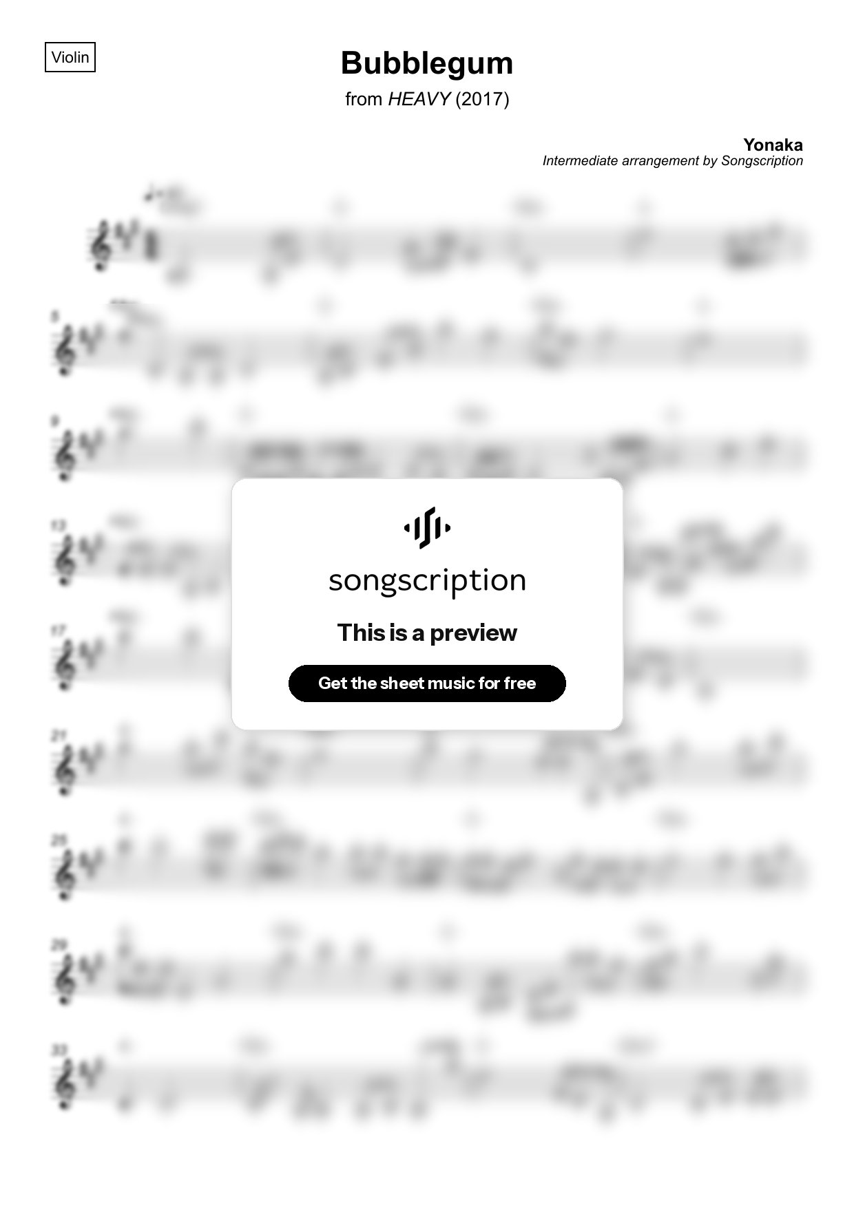 Intermediate Violin Sheet Music for "Bubblegum" by Yonaka