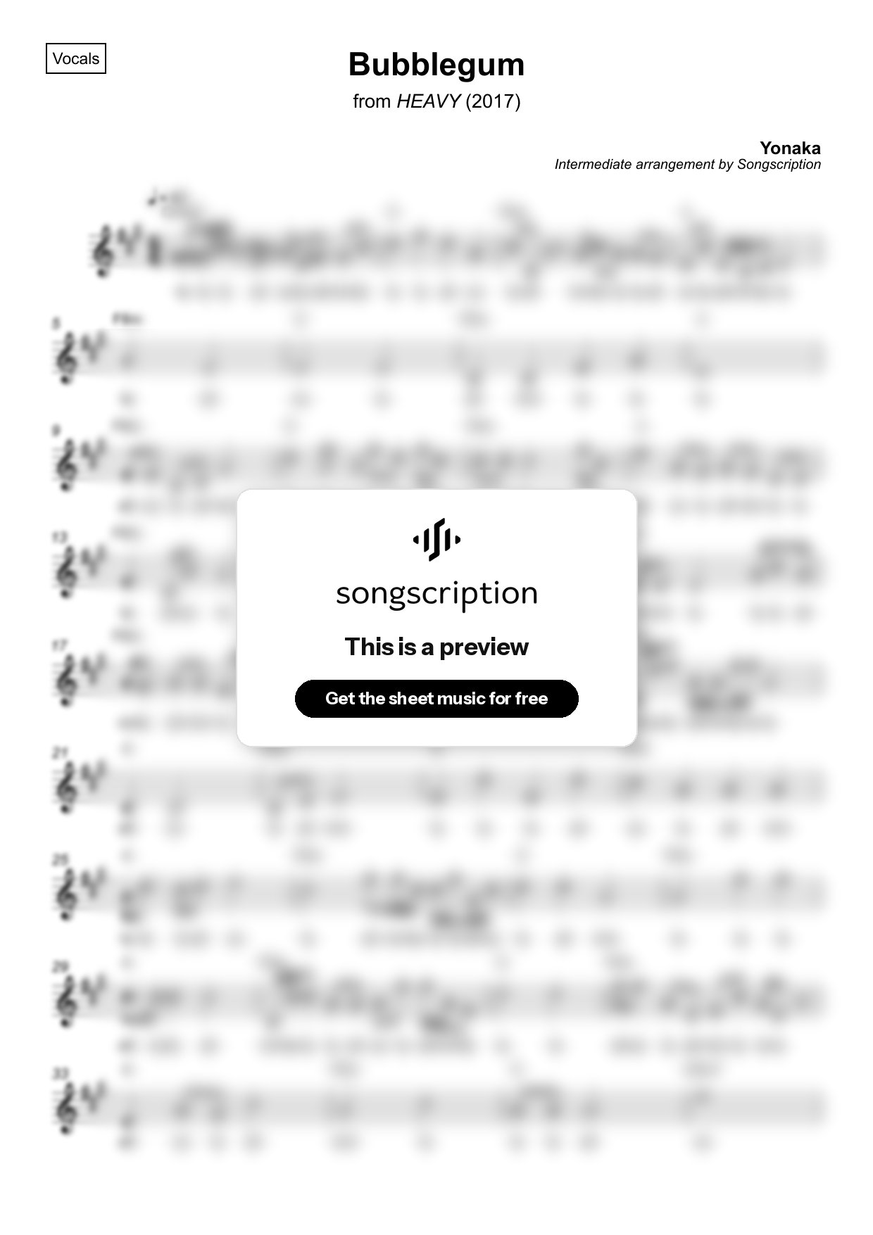 Intermediate Vocals Sheet Music for "Bubblegum" by Yonaka